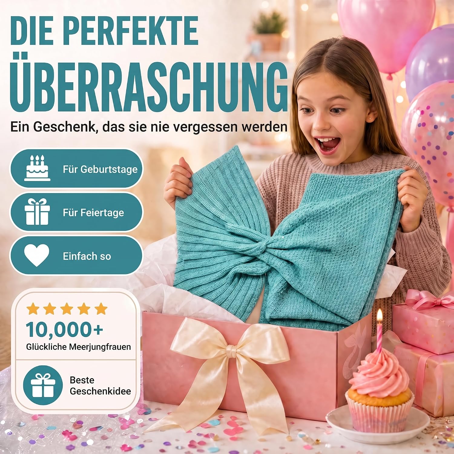 Feluna Meerjungfrau Kuscheldecke – 180x85 cm – Weiche Strickdecke