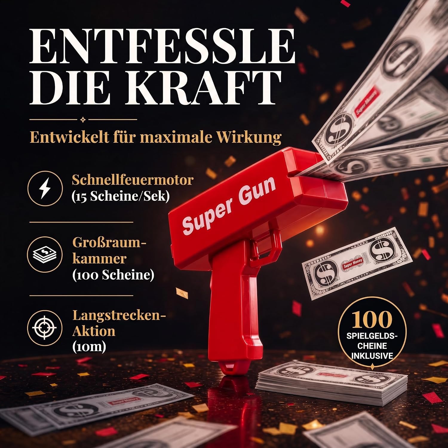 Super Money Gun Geldpistole – Party Cash-Cannon für JGA & Events
