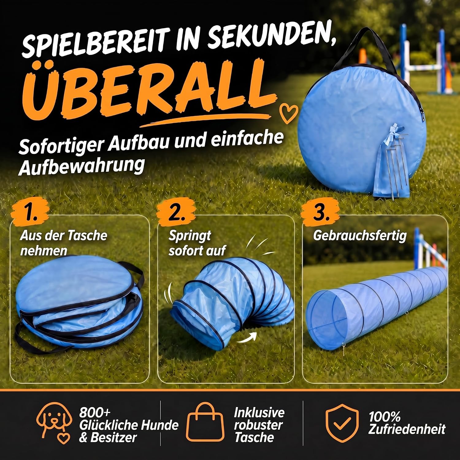 Hunde Agility Tunnel 500cm - Robuster Spieltunnel für Agility