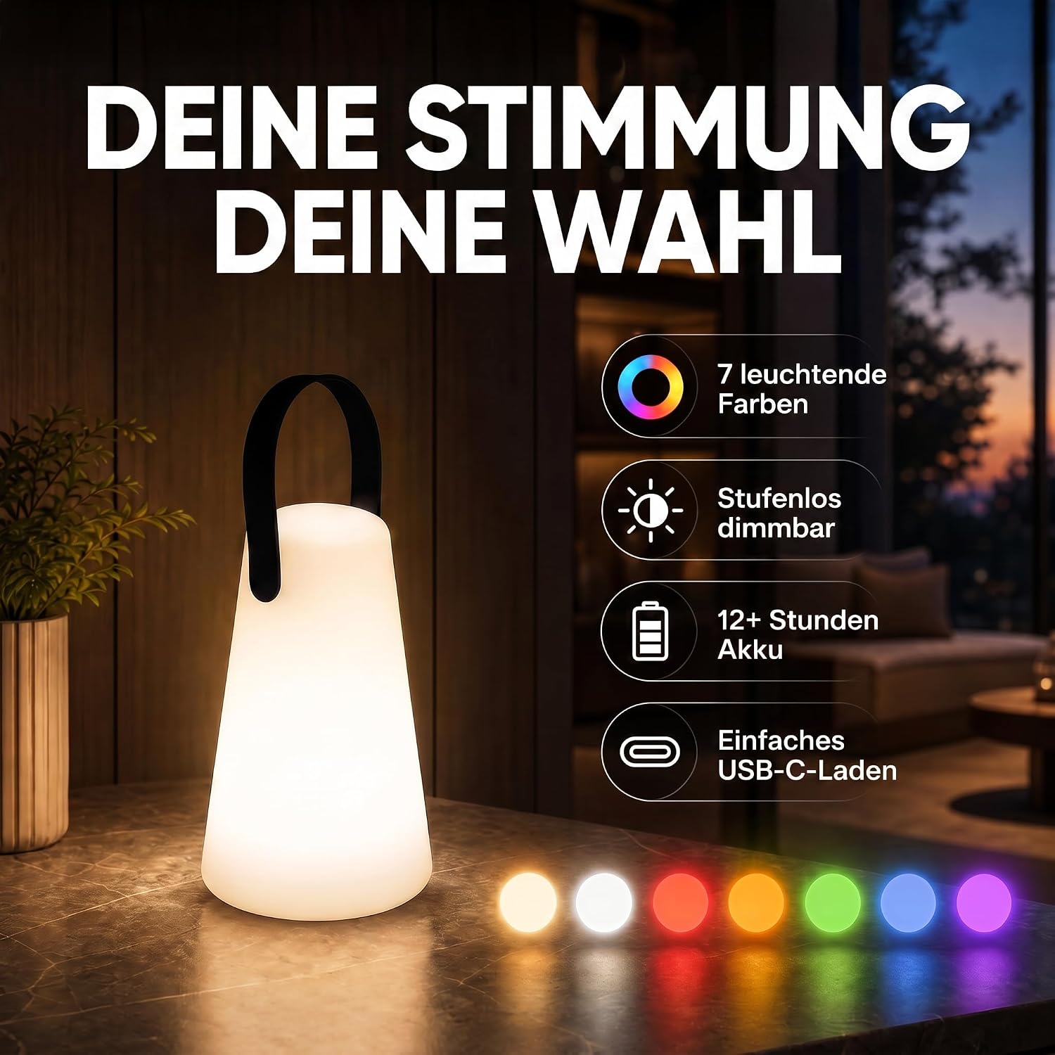 LED Outdoor Lampe mit Akku - Wasserfeste Tisch- & Hängeleuchte