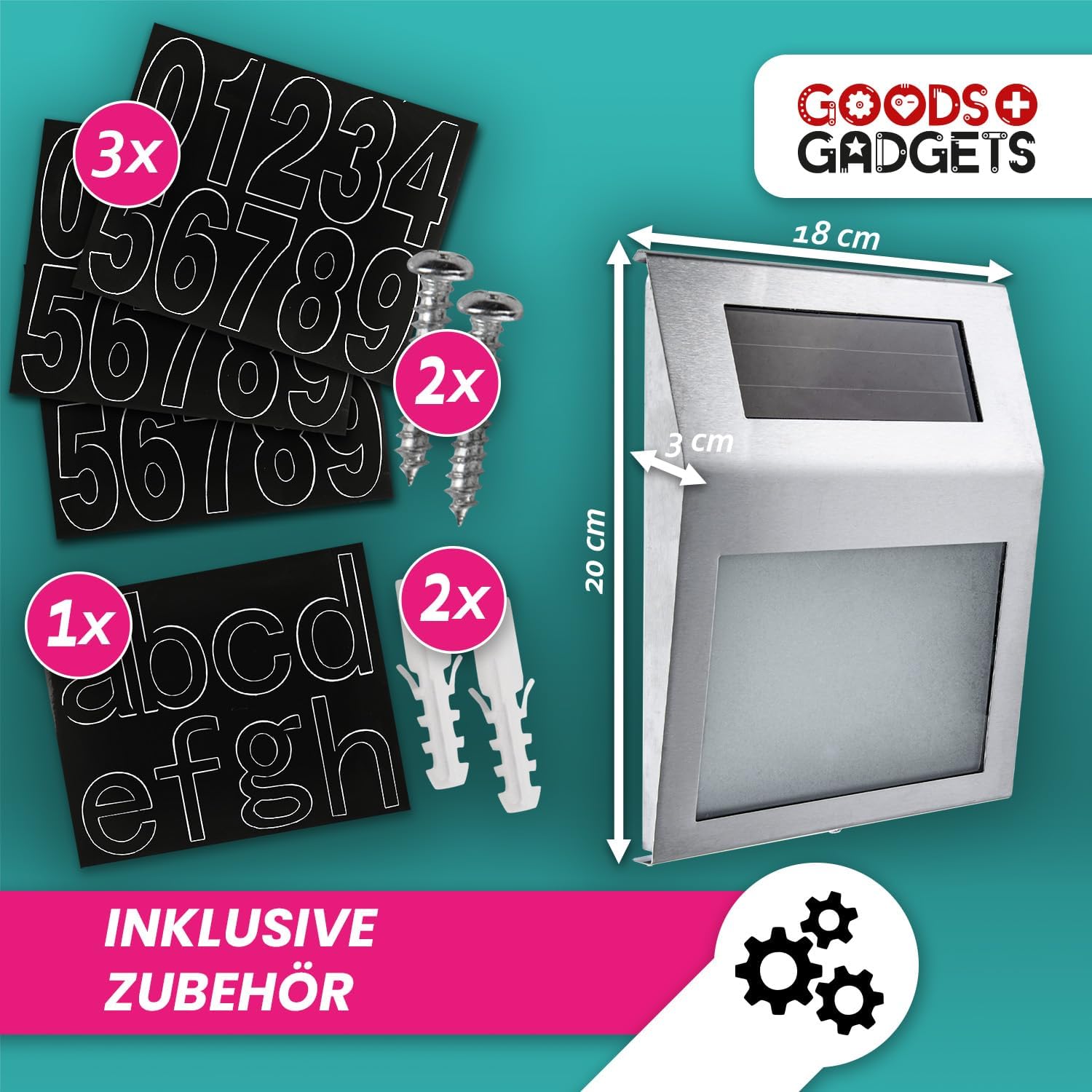 Solar Hausnummer LED Edelstahl mit Dämmerungssensor & IP44 Schutz