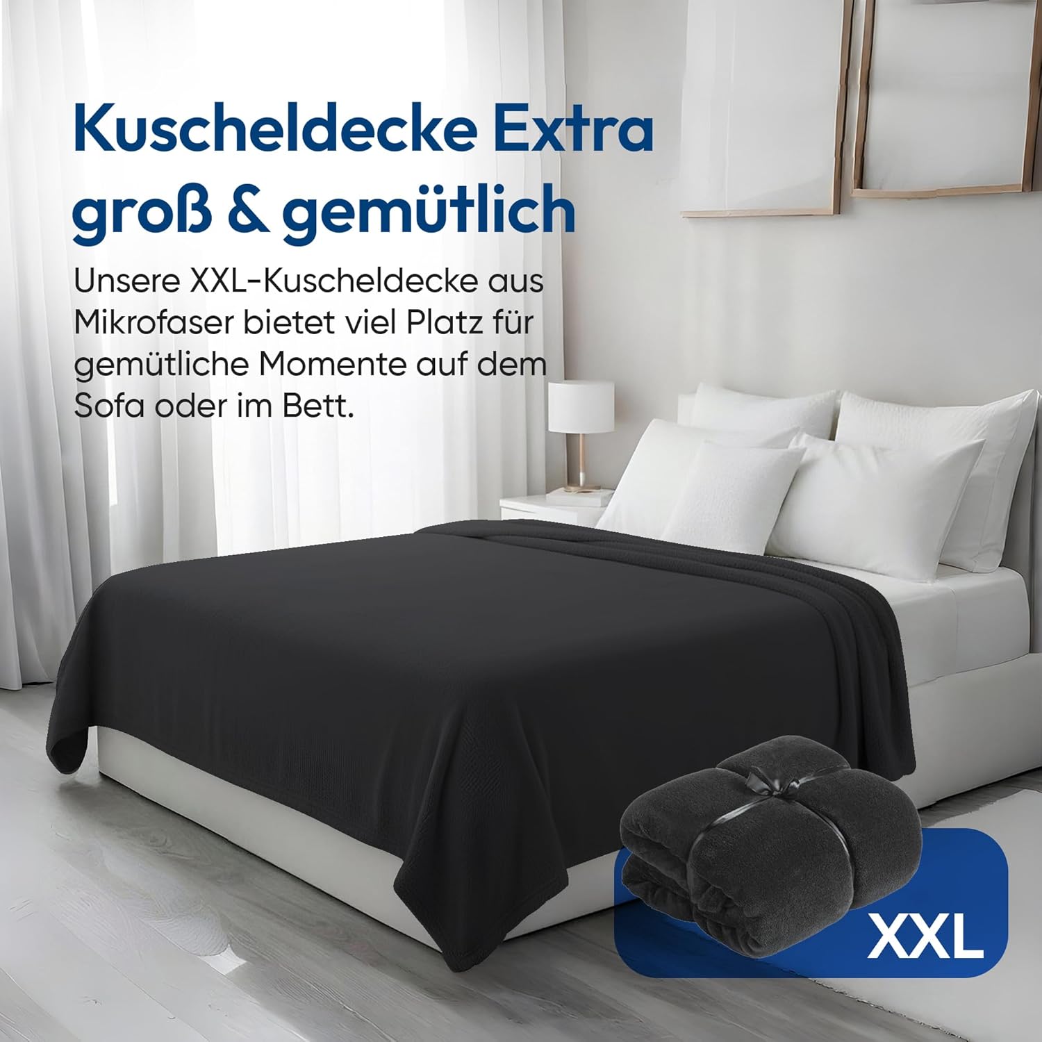 Feluna XXL Kuscheldecke 220x200 cm – Kuschelweiche Wohndecke Grau