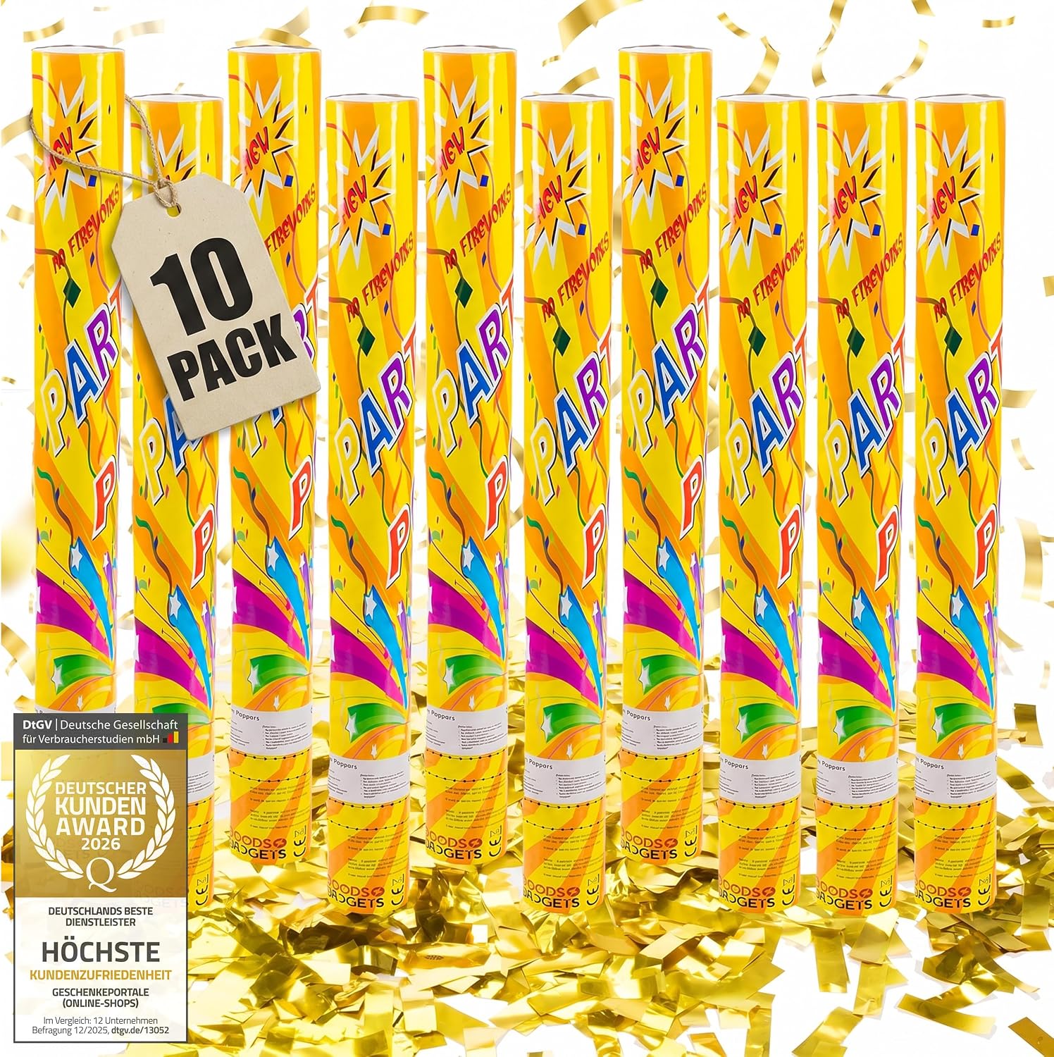 Konfettikanone XXL 60cm Gold Metallic - Party-Shooter für Events