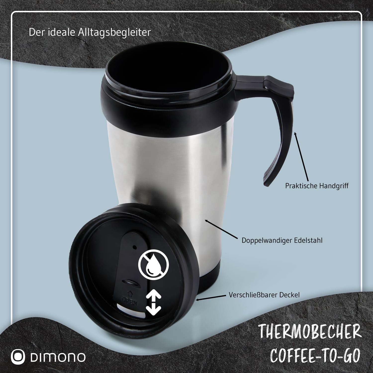 Thermobecher Edelstahl 400ml - Isolierbecher für Unterwegs