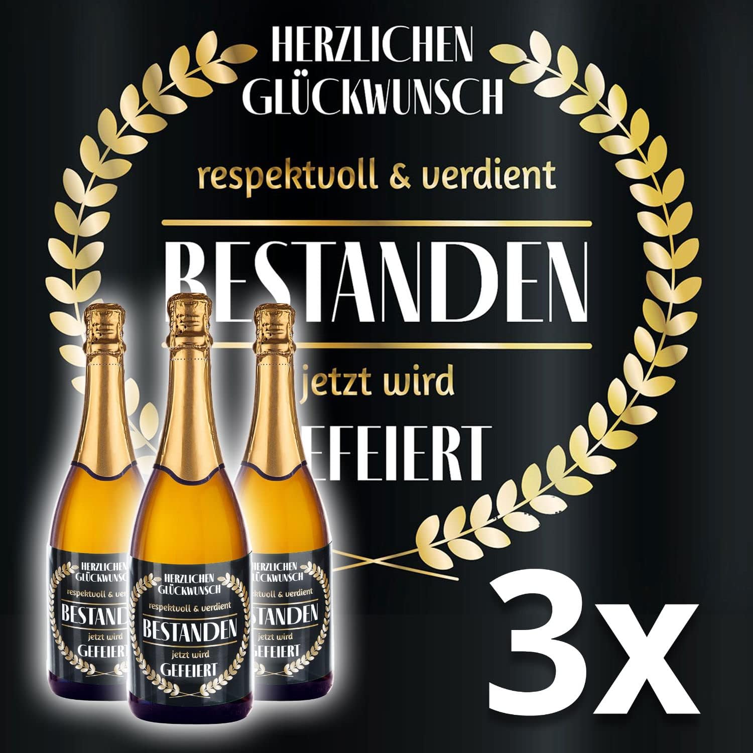 3x Flaschenetikett Verdient Bestanden – Geschenk für Prüfungen