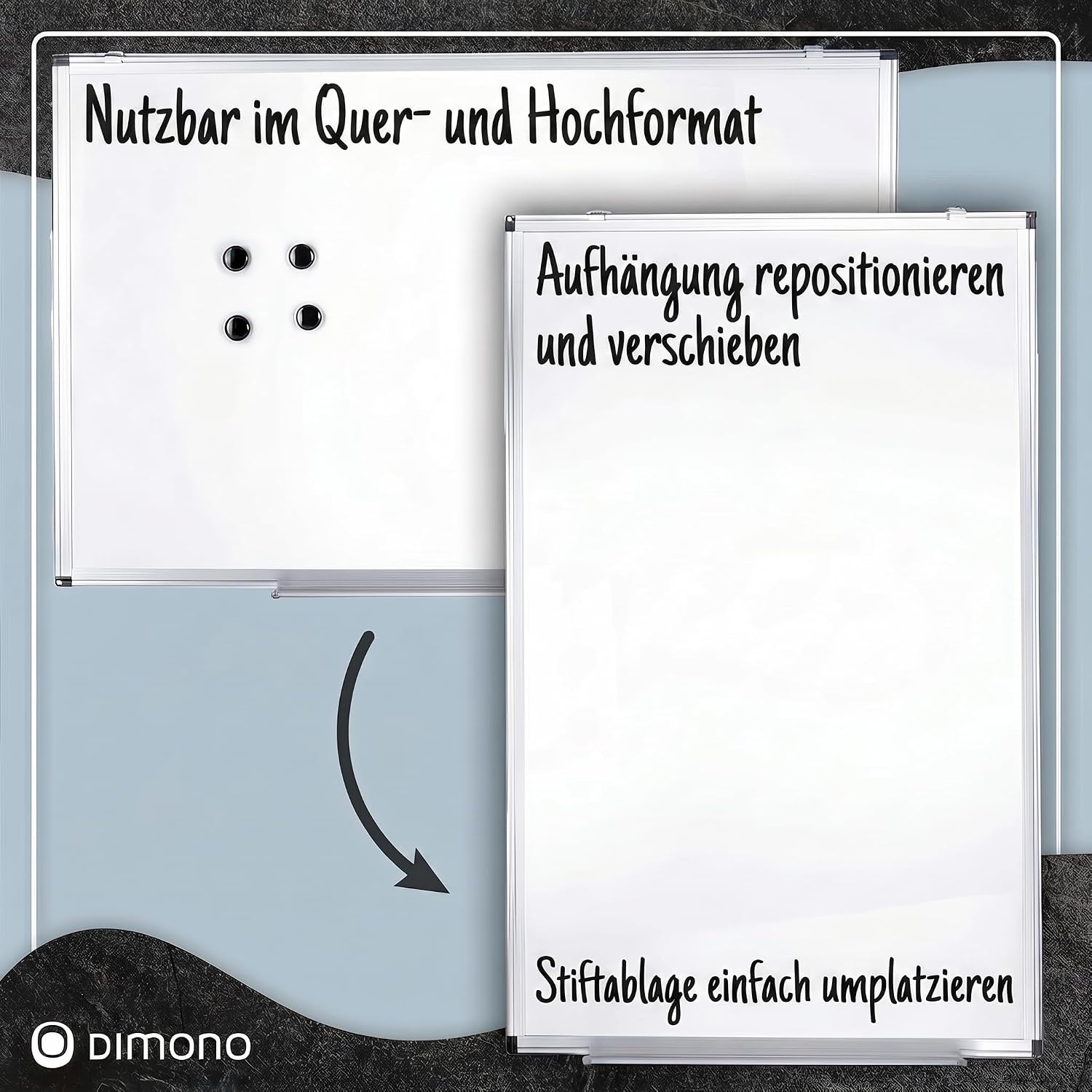 Magnetisches Whiteboard 90x60 cm mit Alurahmen & Ablage