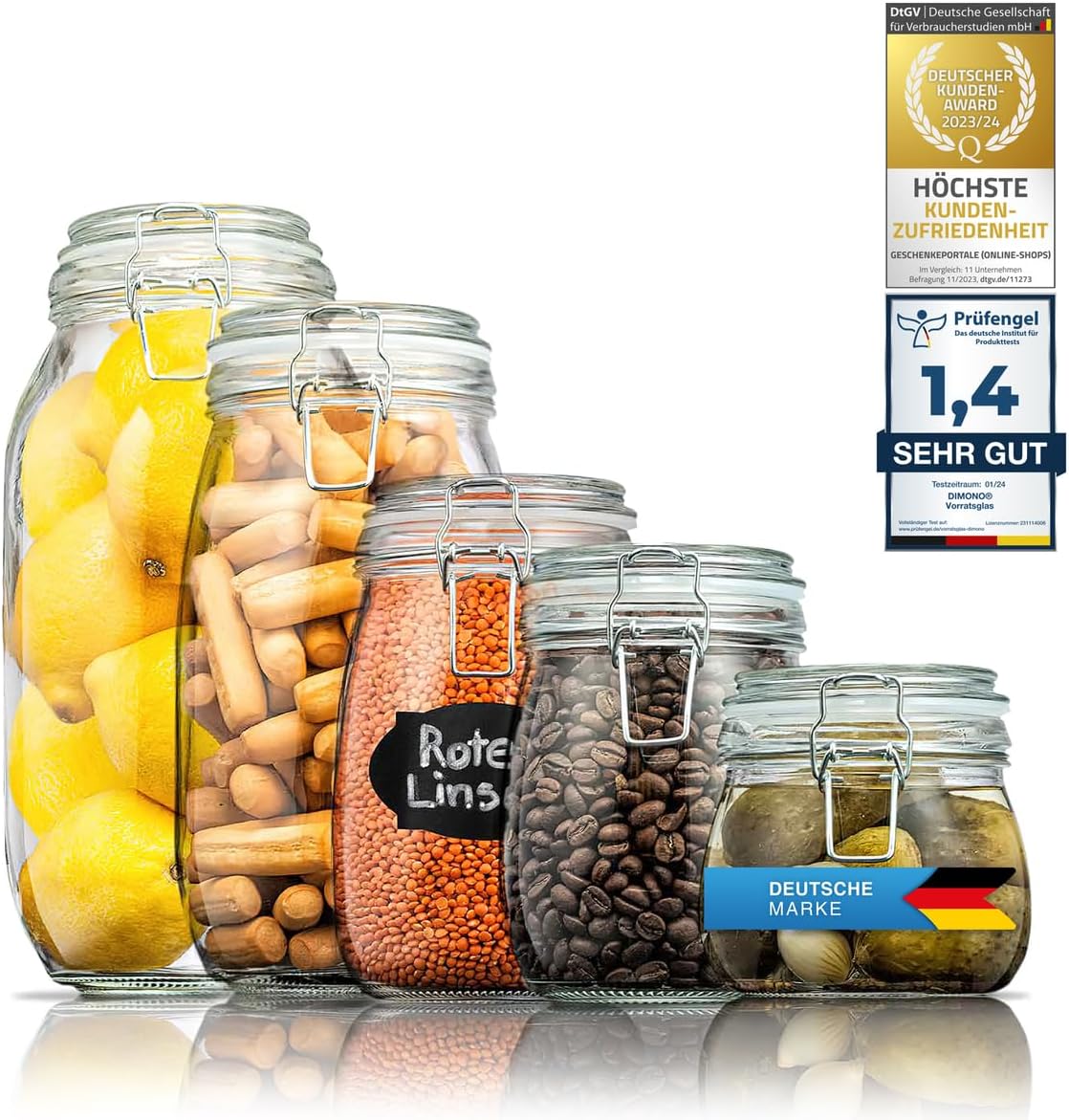Vorratsgläser 5-tlg Set - Luftdichte Einmachgläser mit Bügelverschluss
