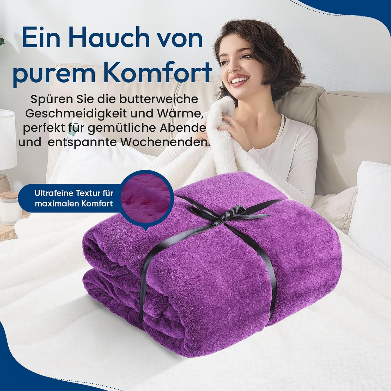 Feluna XXL Kuscheldecke 220x200 cm – Kuschelweiche Wohndecke Grau