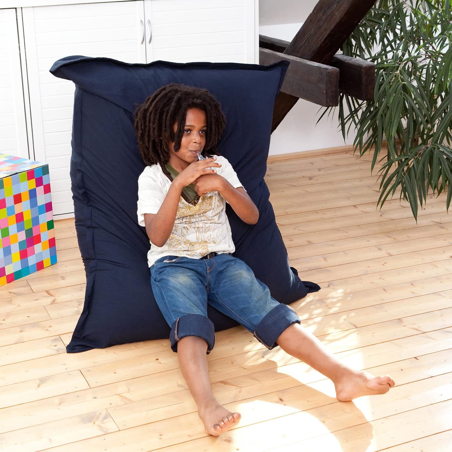 Smoothy Sitzsack für Kinder - XXL Sitzkissen Blau 140x110cm