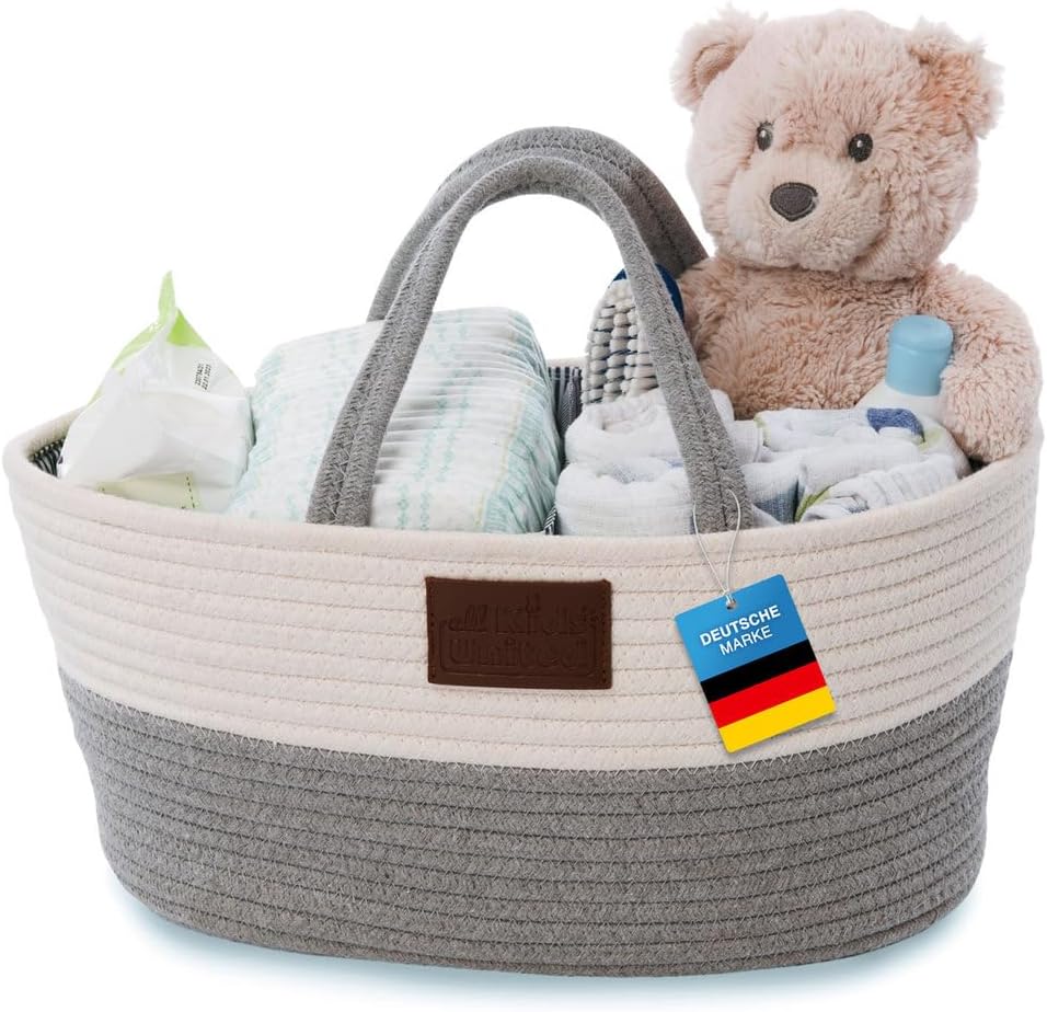 Wickeltasche Baby Organizer - Stabiler Windelkorb aus Leinen