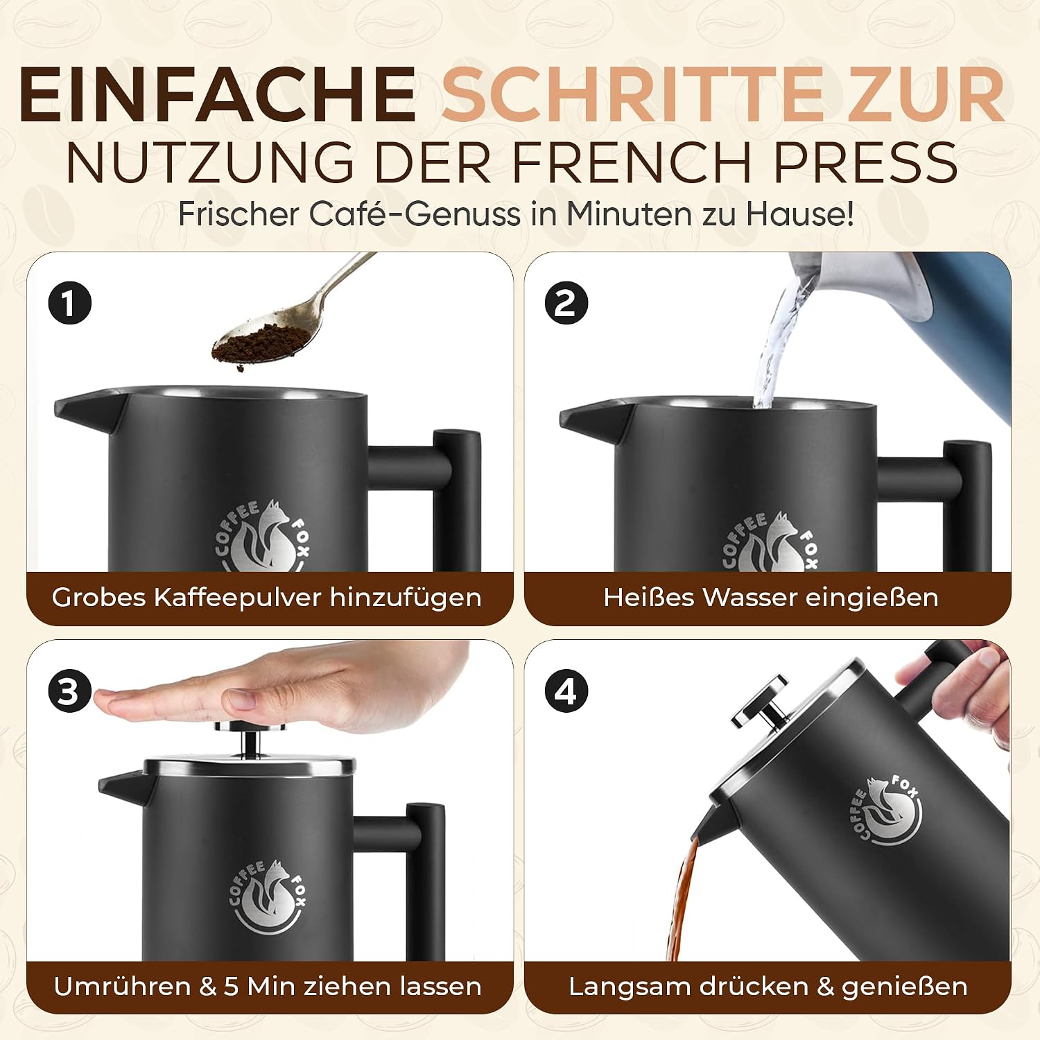 Edelstahl French Press 350ml - Bruchfeste Kaffeebereiter Kanne