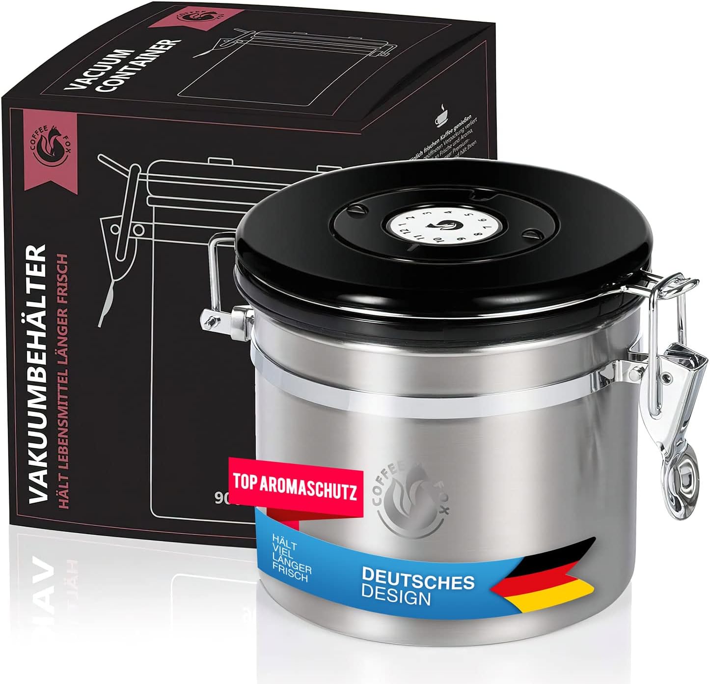 Kaffeedose Edelstahl 900ml - Luftdichter Vakuum-Kaffeebehälter