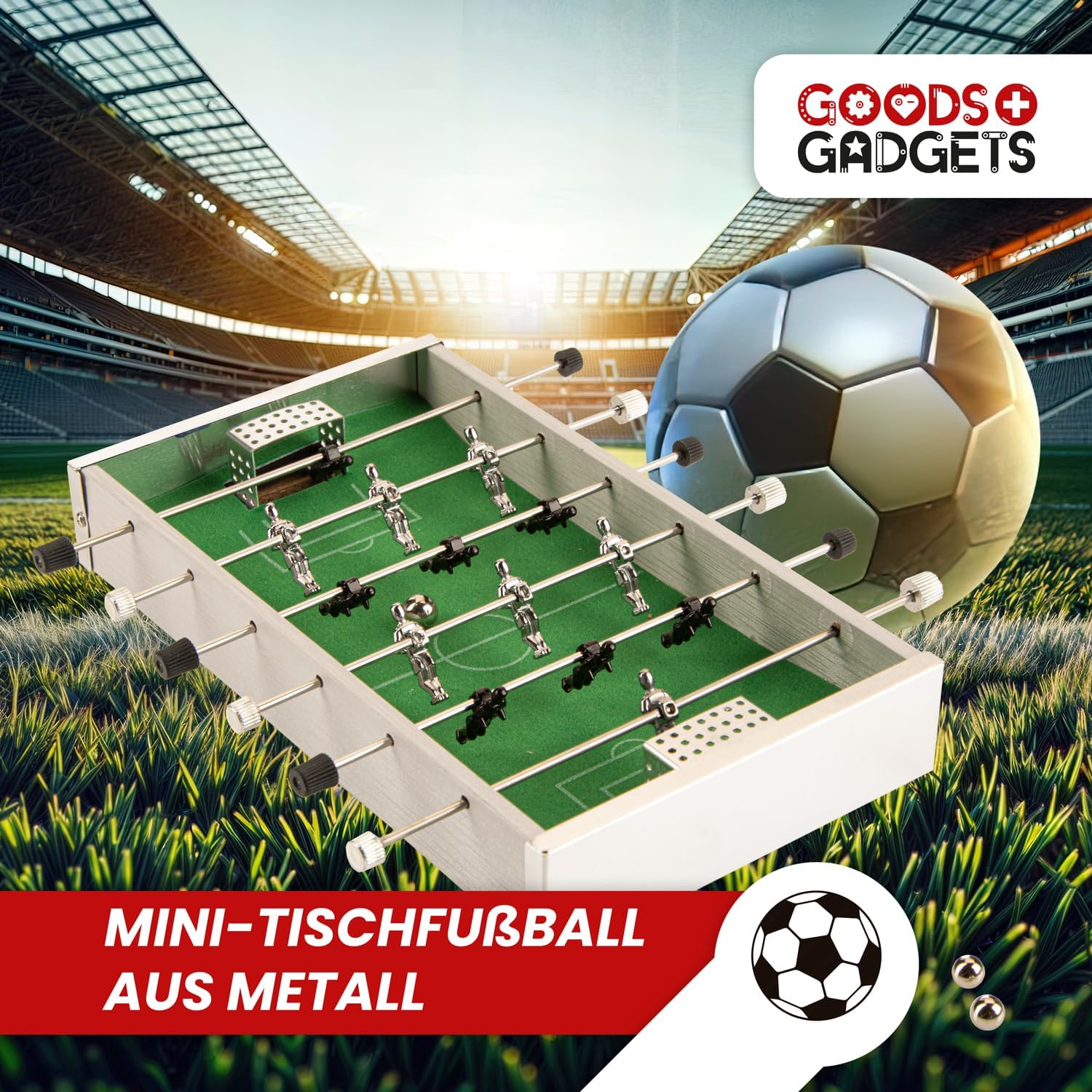 Mobiler Mini Tischkicker aus Aluminium - Kompaktes Fußball-Spiel