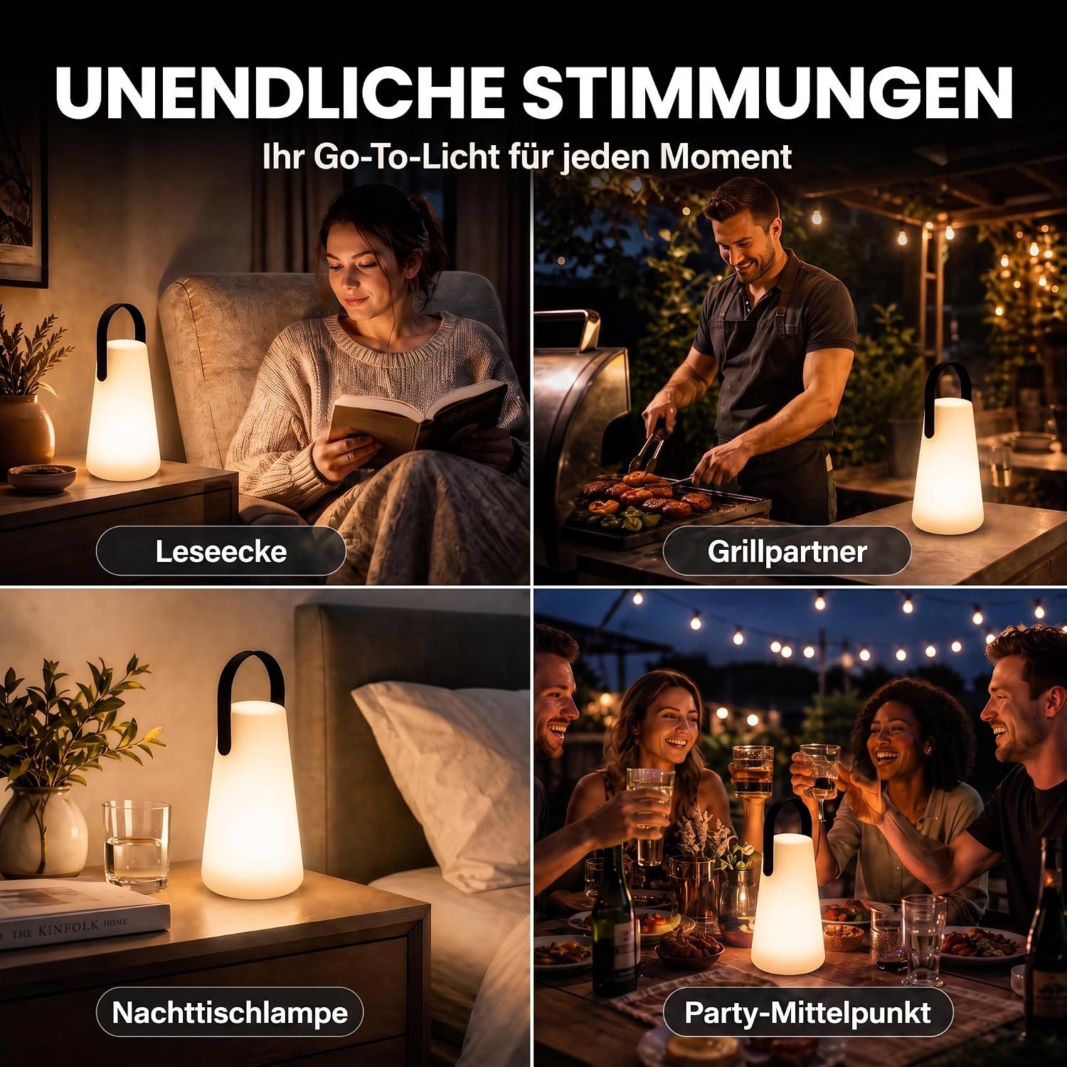 LED Outdoor Lampe mit Akku - Wasserfeste Tisch- & Hängeleuchte