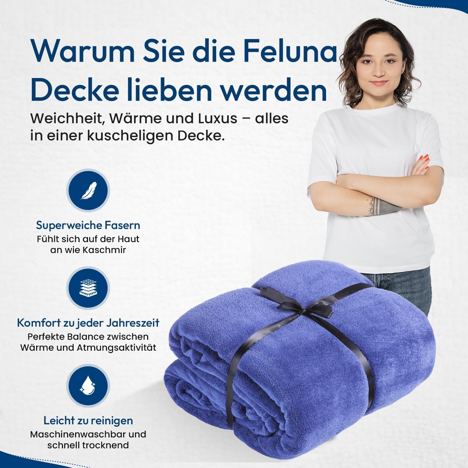 Feluna XXL Kuscheldecke 220x200 cm – Kuschelweiche Wohndecke Grau