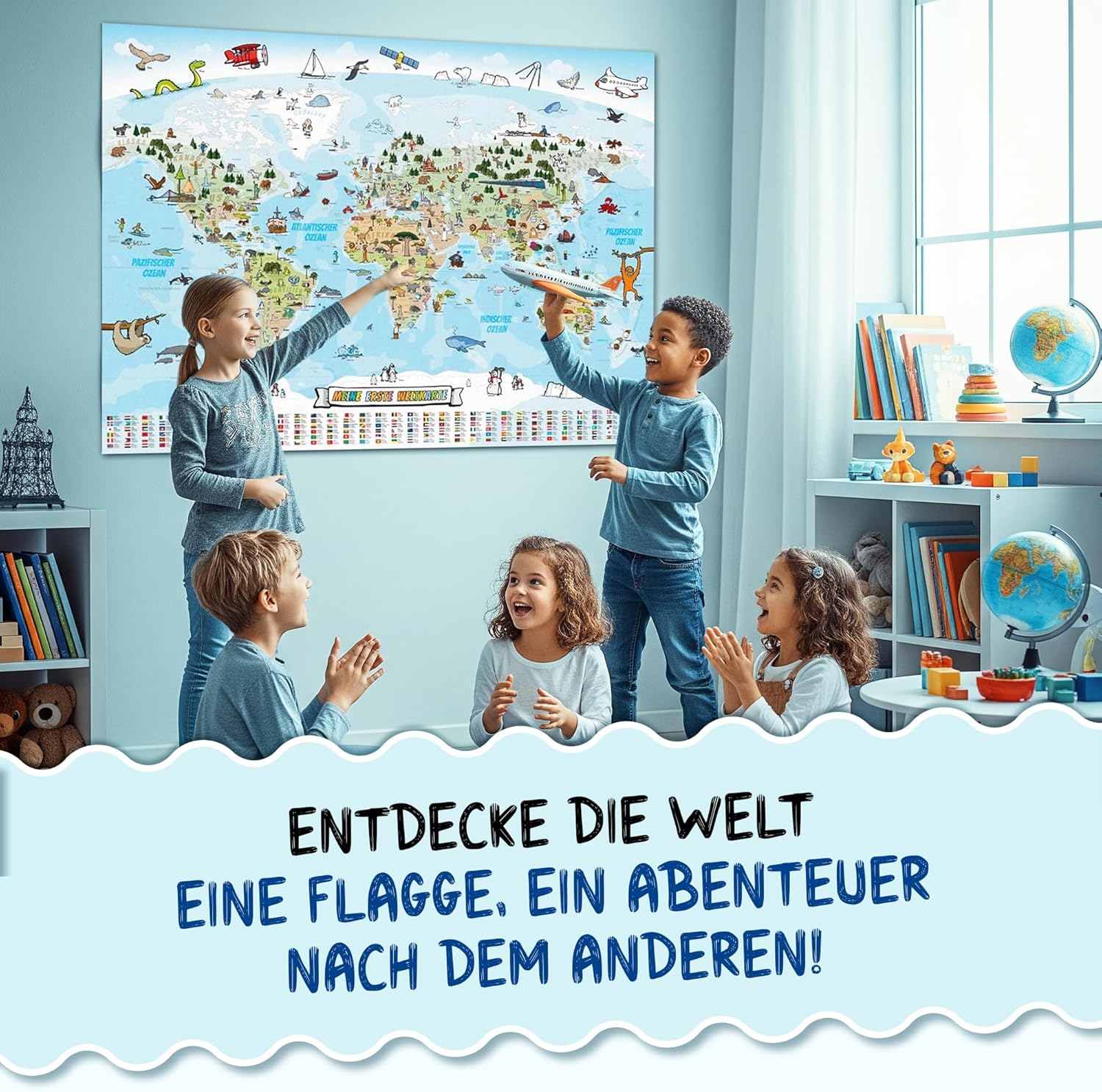 Kinder Weltkarte XXL - 140x100cm Lernposter für Kinder