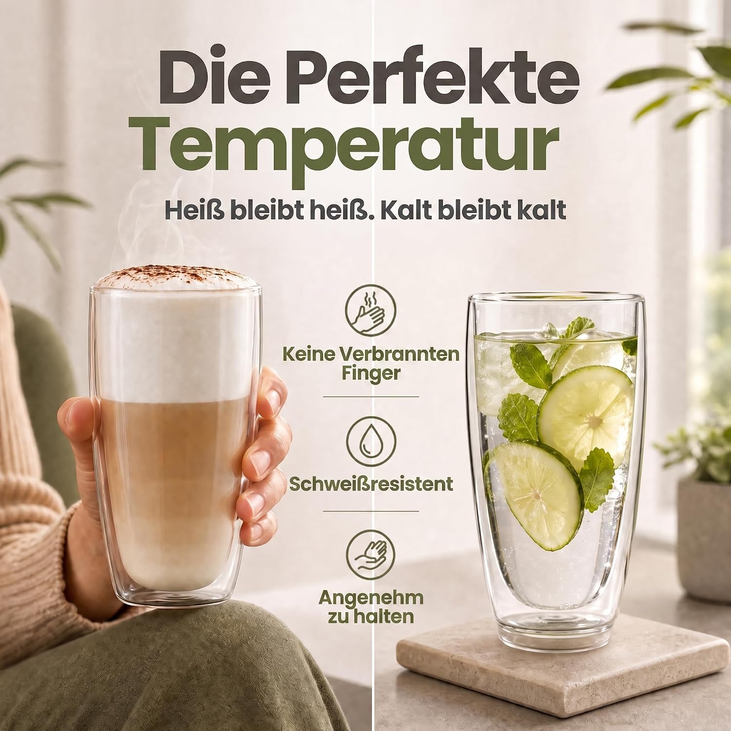 Dimono Thermo-Longdrinkglas 450ml - Doppelwandiges Isolierglas