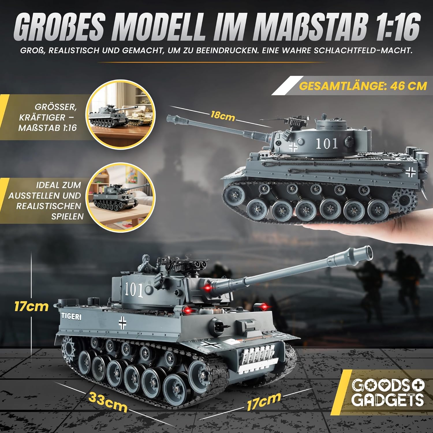 Ferngesteuerter Tiger Panzer 1:16 - RC Modellbau mit Schussfunktion