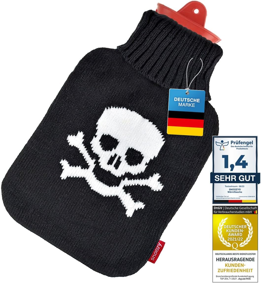Snoozy® 2L Wärmflasche mit Pirat-Bezug - Kuschelig & Langlebig