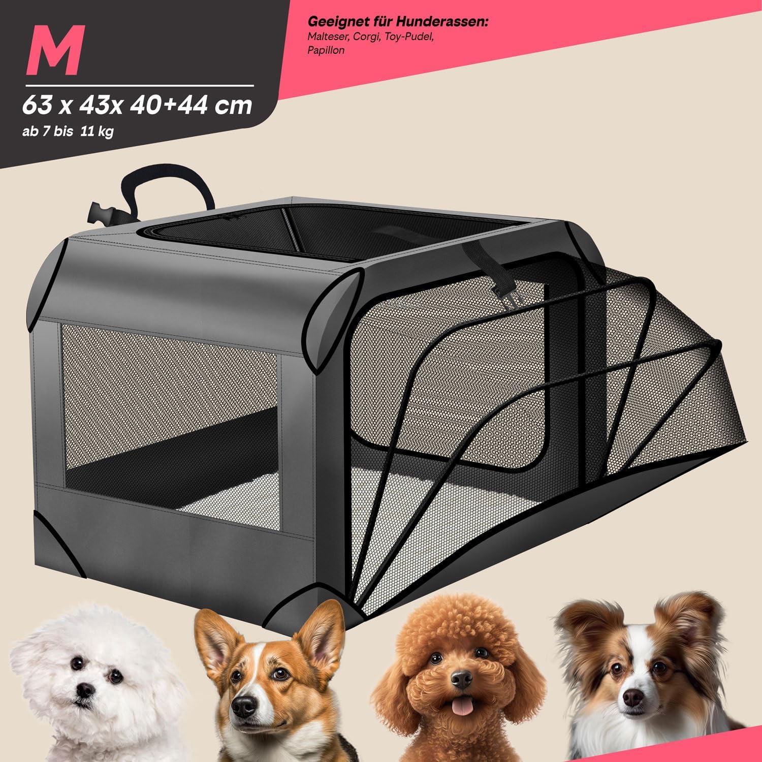 Hundetransportbox & Laufstall Kombi - Faltbare Auto-Hundebox