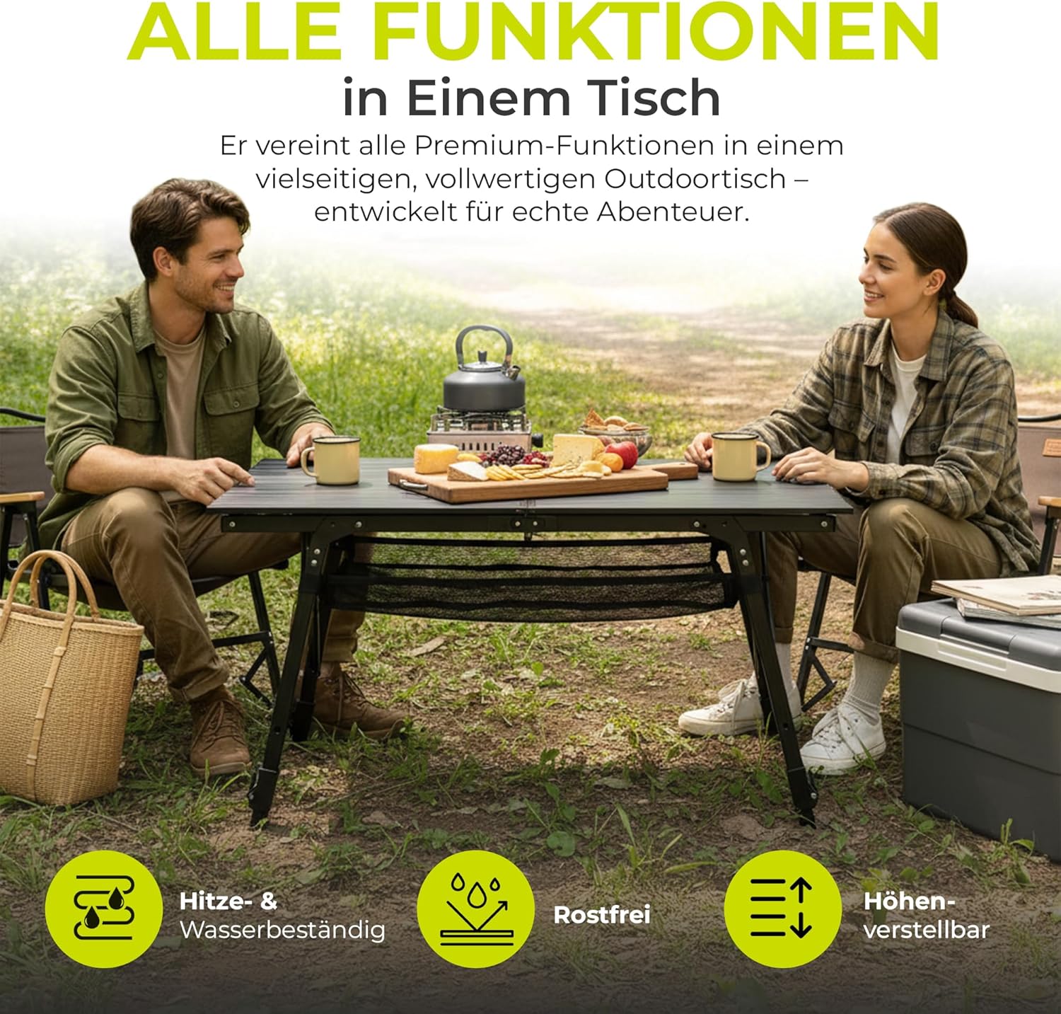Faltbarer Klapptisch mit rollbarer Tischplatte