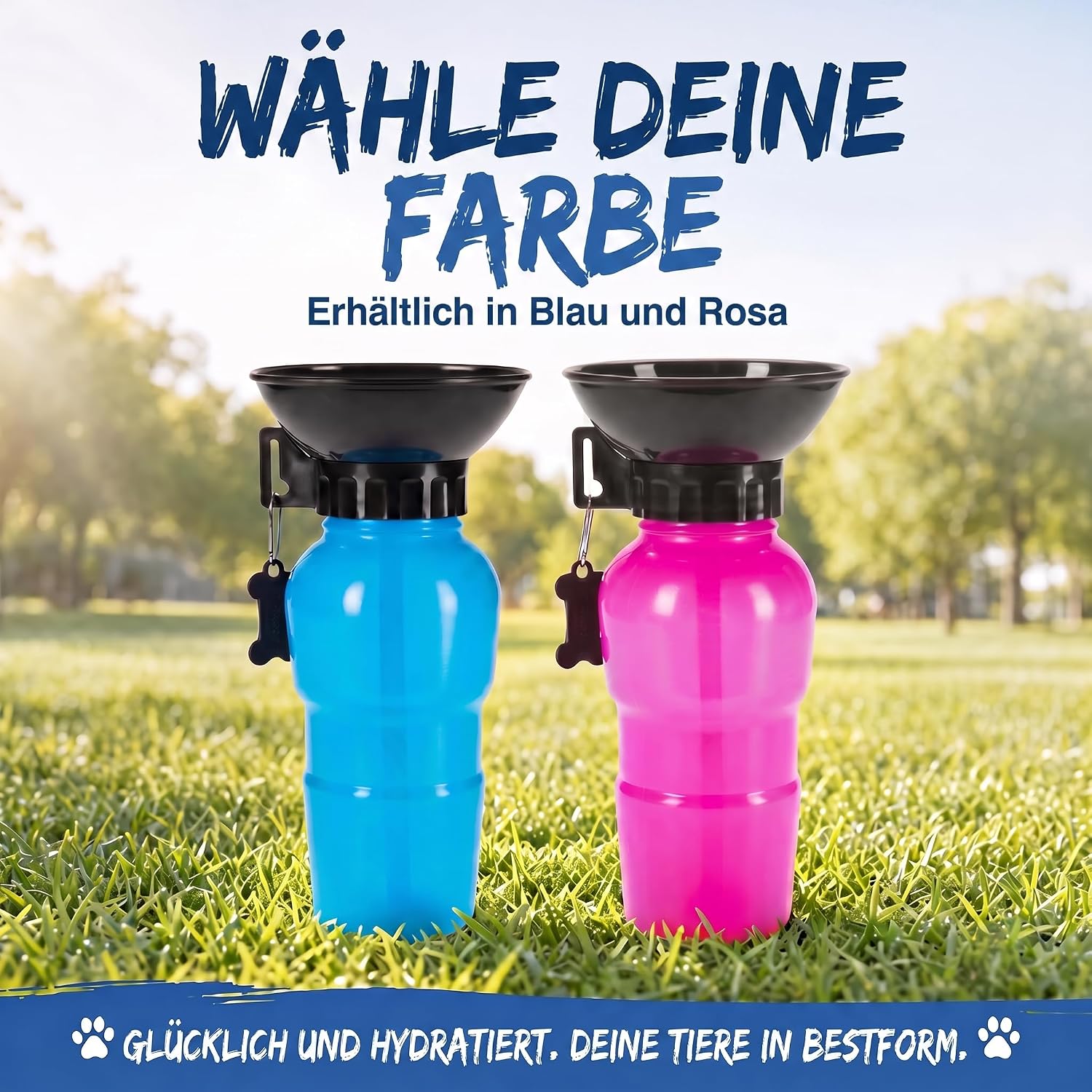 Hunde-Trinkflasche 600ml mit Napf – Auslaufsicher für Unterwegs