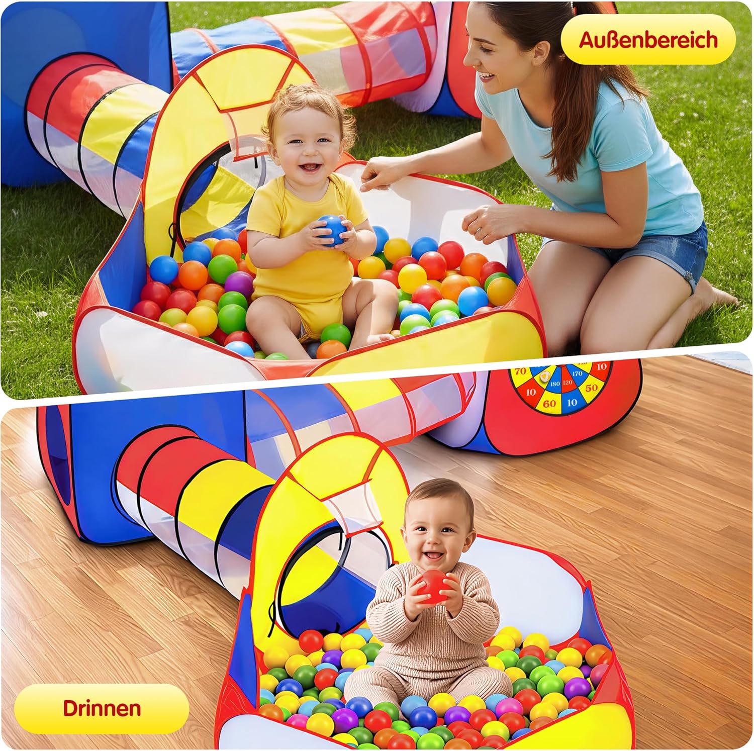 Spielzelt für Kinder Babyzelt Kinderzelt mit Bällebad, Krabbeltunnel & mehr