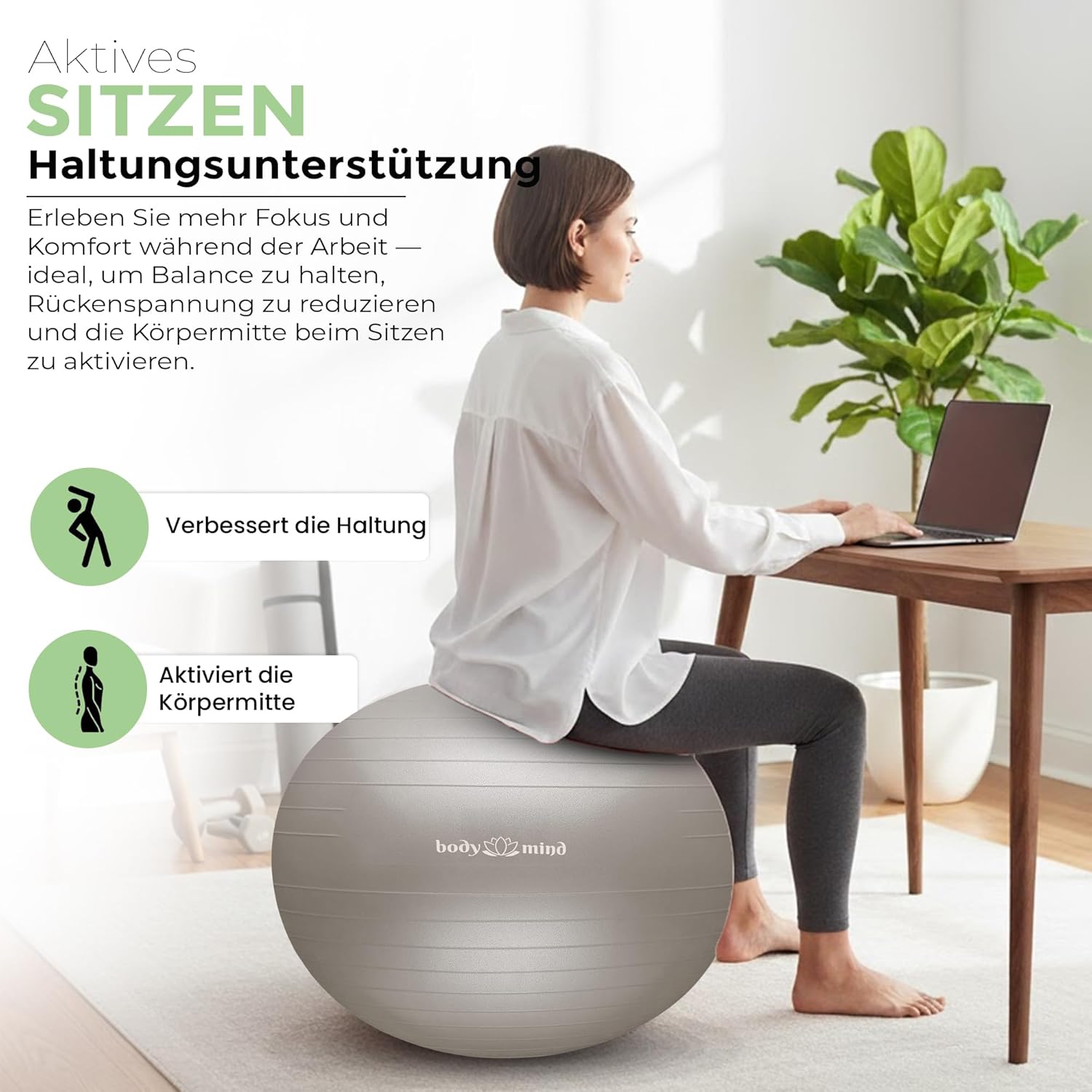 Body & Mind Gymnastikball mit Pumpe - Anti-Burst Pilates & Sitzball