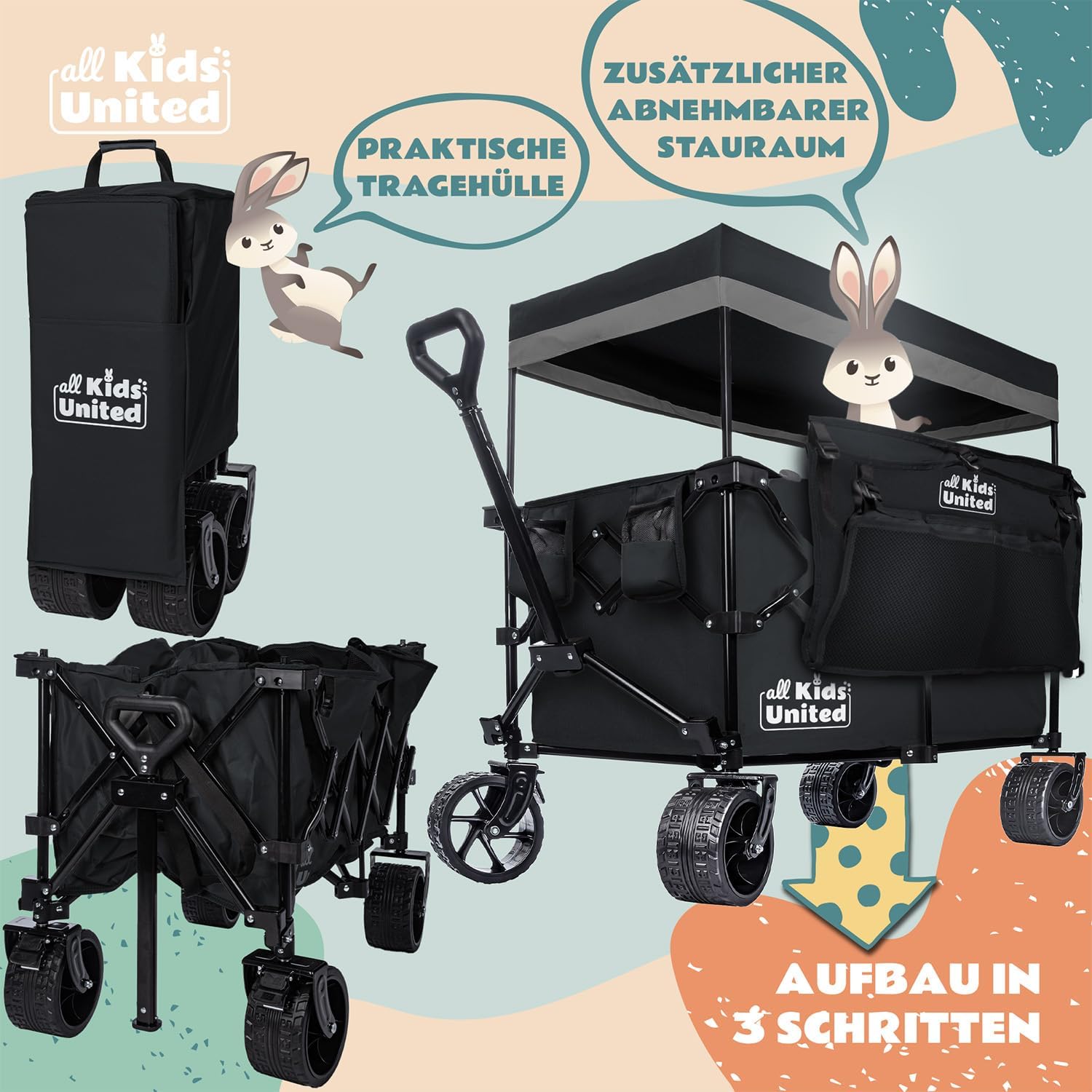 Faltbarer Bollerwagen - Strand-Buggy mit XXL Rädern & Bremse