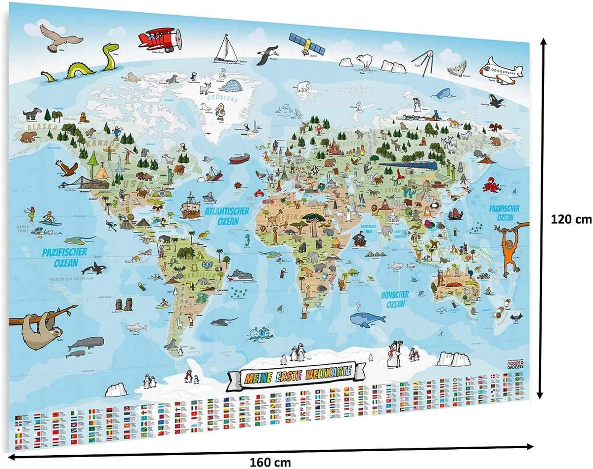 Kinder Weltkarte XXL - 140x100cm Lernposter für Kinder