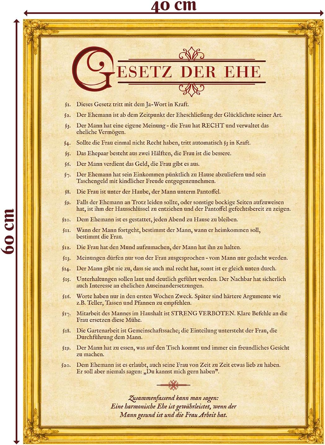 Ehegesetz Urkunde XXL Poster 60x40cm - Vintage Hochzeitsgeschenk