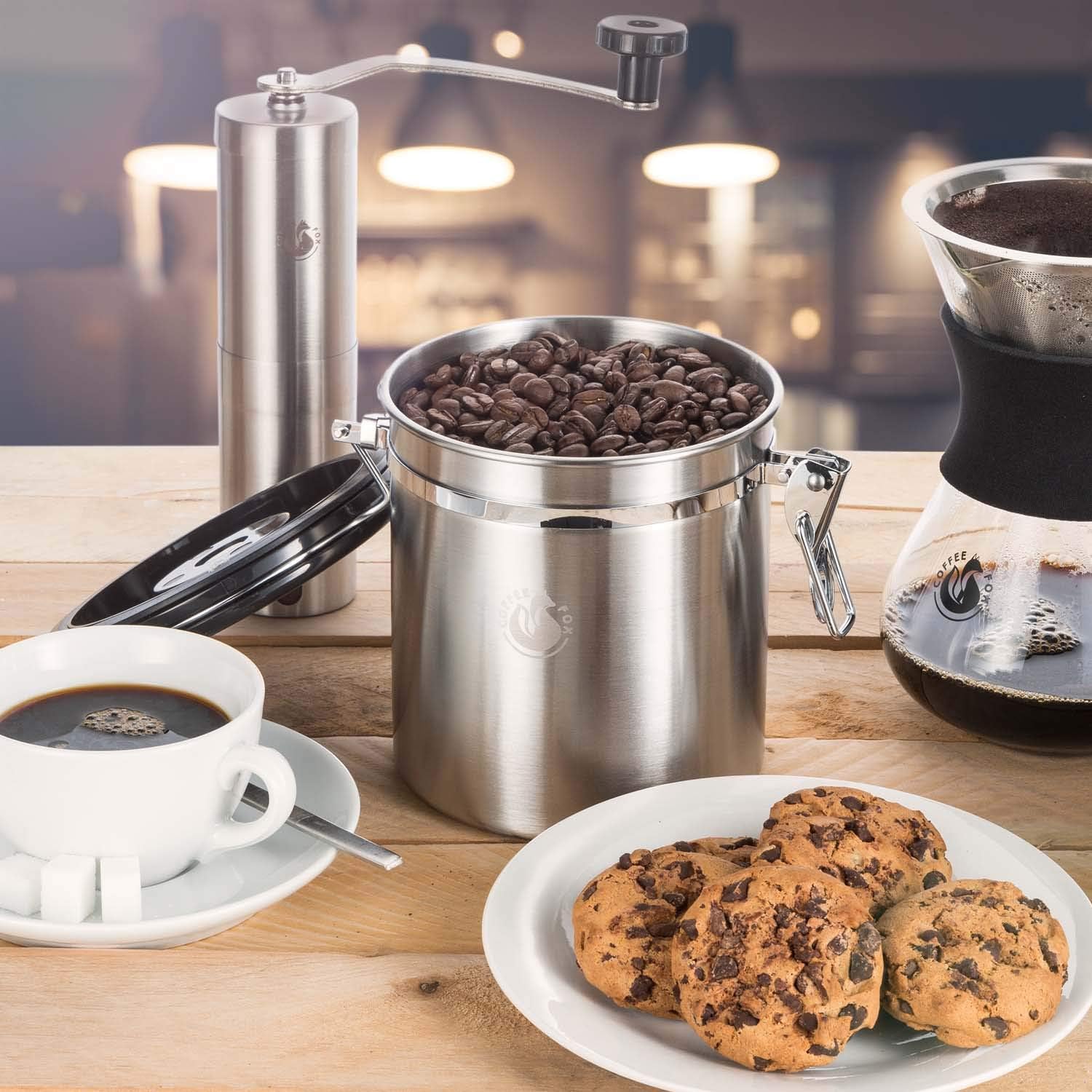 Kaffeedose Edelstahl 900ml - Luftdichter Vakuum-Kaffeebehälter