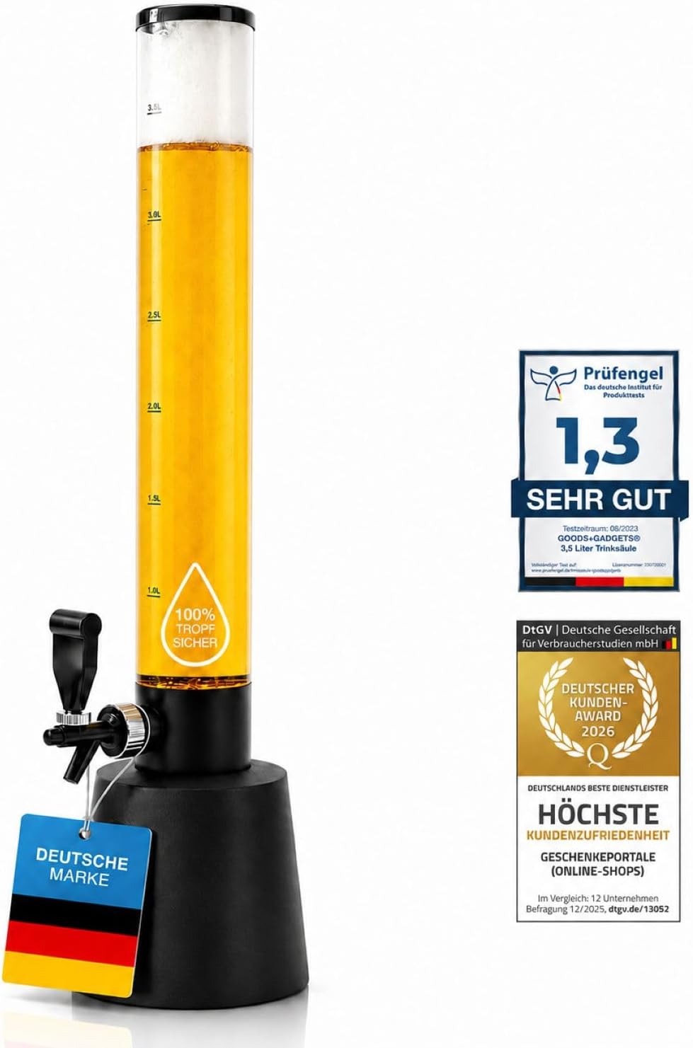 Biersäule 3,5L – Party-Getränkespender mit Zapfhahn – Biertower