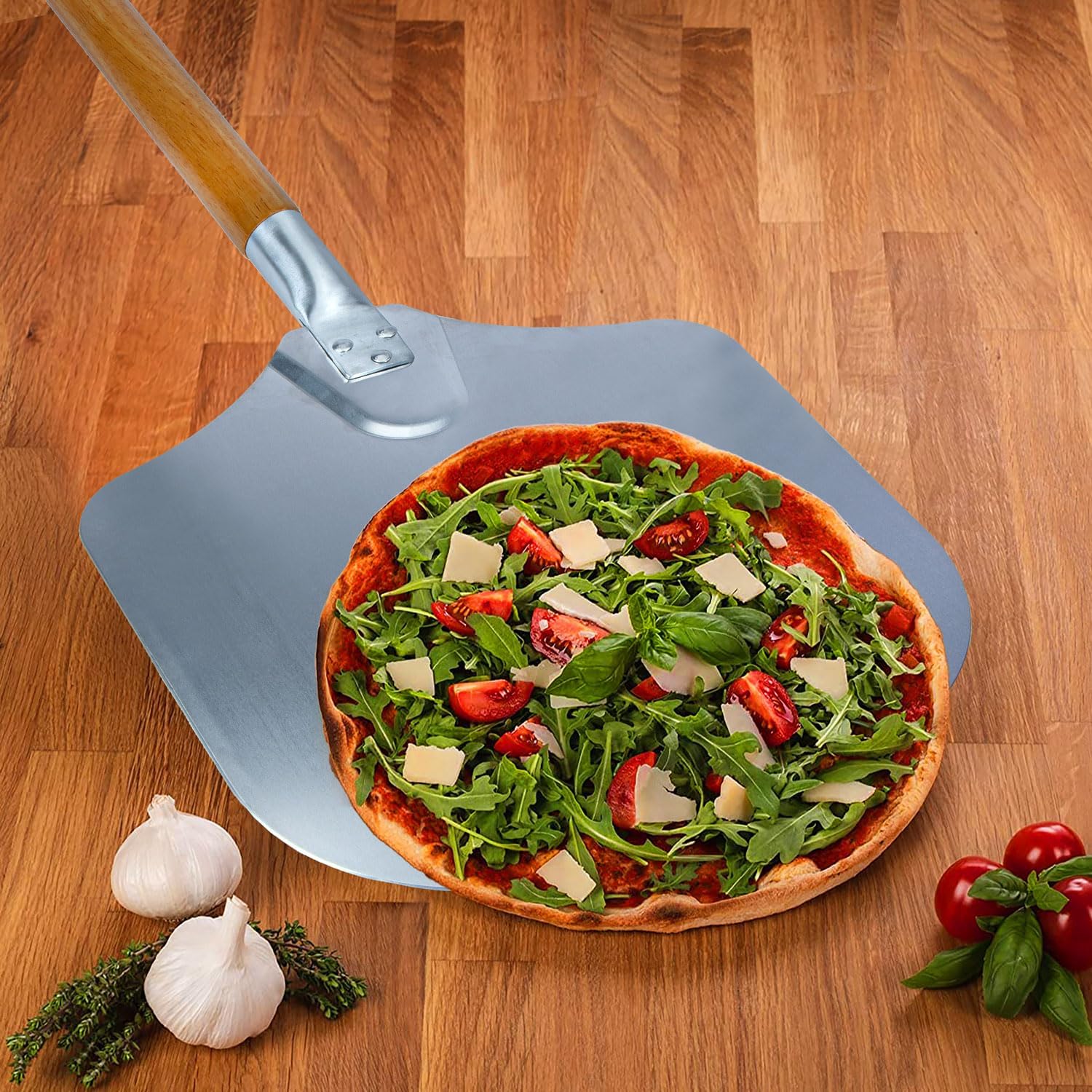 Klappbare Pizzaschaufel mit Holzgriff & Aluminium-Schaufel