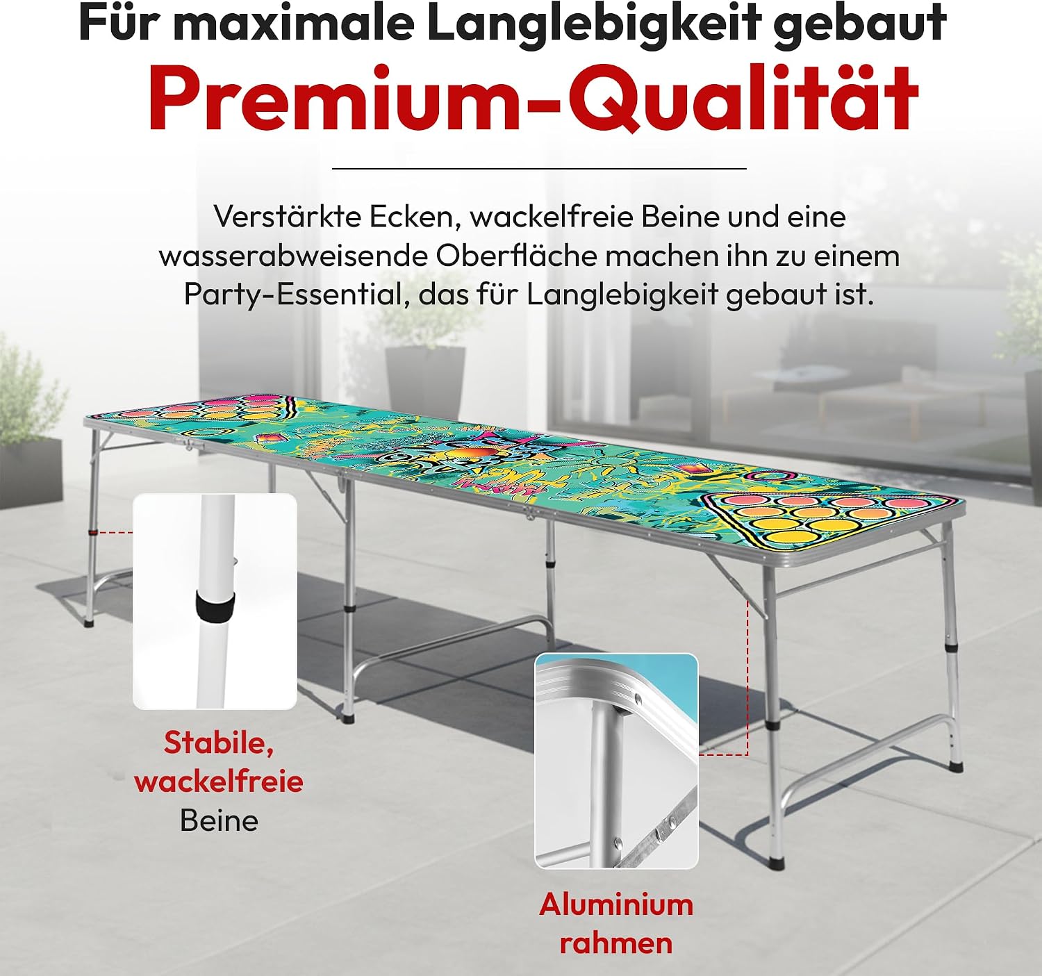 Klappbarer Beer Pong Tisch - Höhenverstellbar & Wasserabweisend