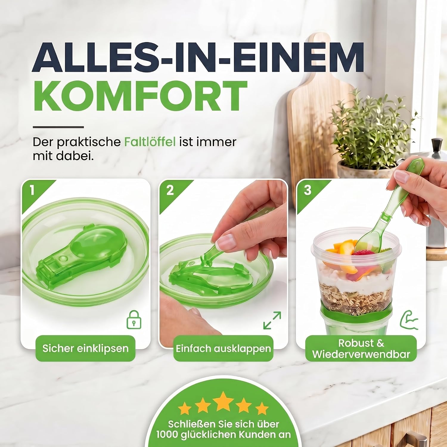 Müsli-to-Go Becher mit Löffel - Dein auslaufsicherer Snack-Begleiter