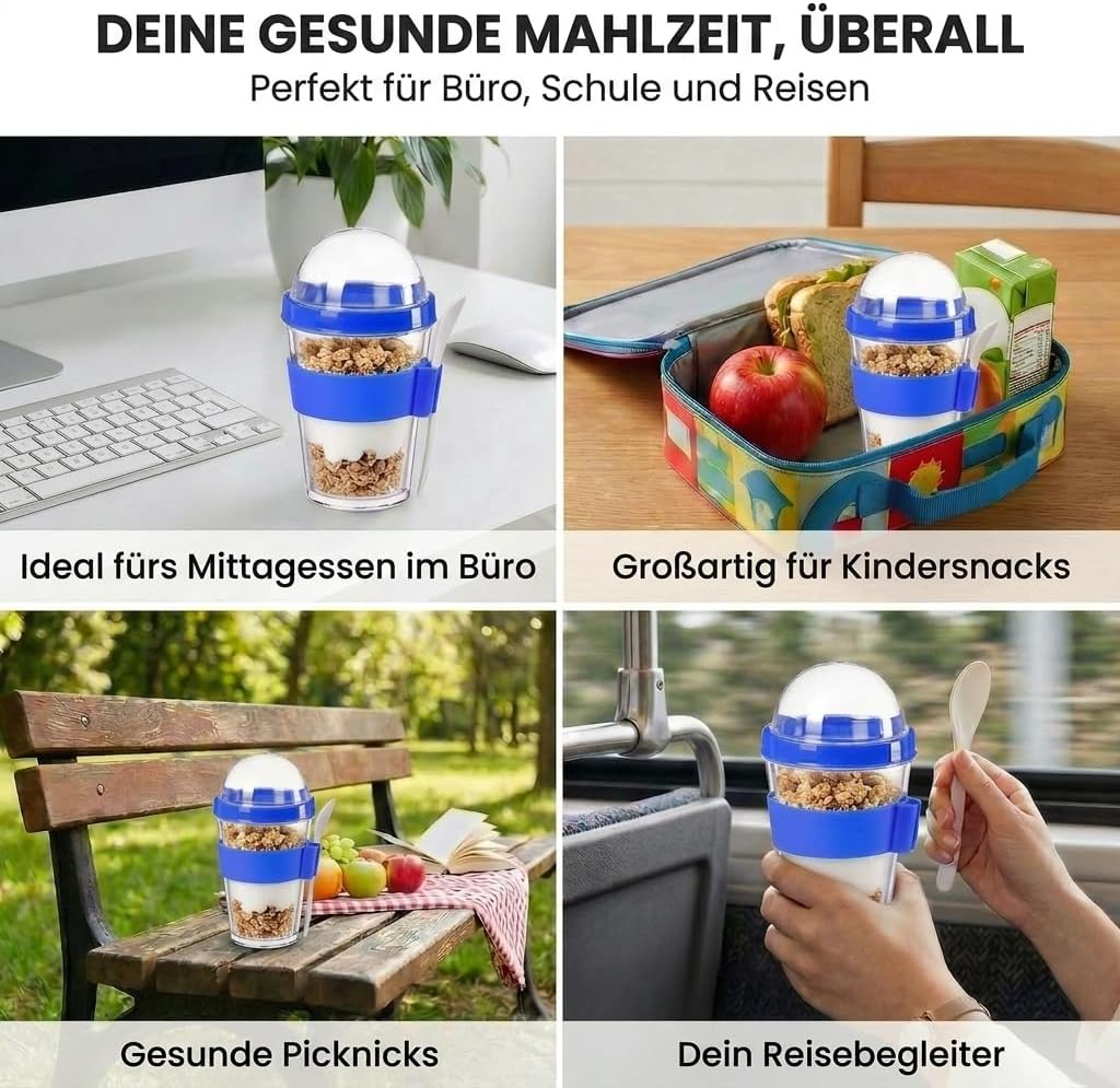 Joghurt- & Müsli-Becher für Unterwegs - 2-in-1 Müsli 2 go Becher Blau