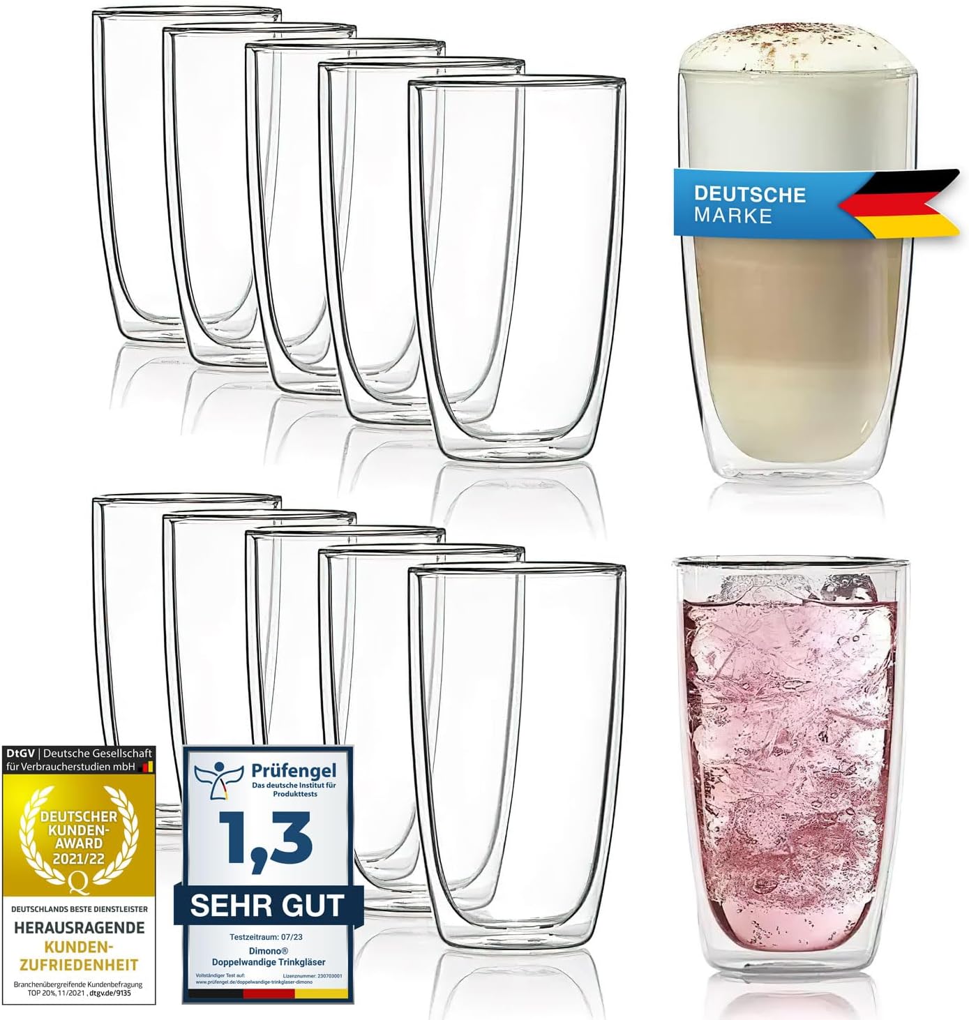 Dimono Thermo-Longdrinkglas 450ml - Doppelwandiges Isolierglas