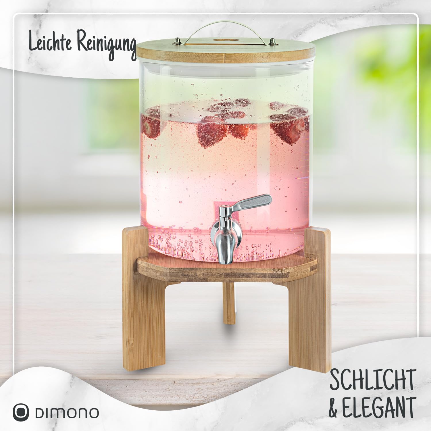 Designer Getränkespender mit Zapfhahn & Bambusgestell 5L & 8L