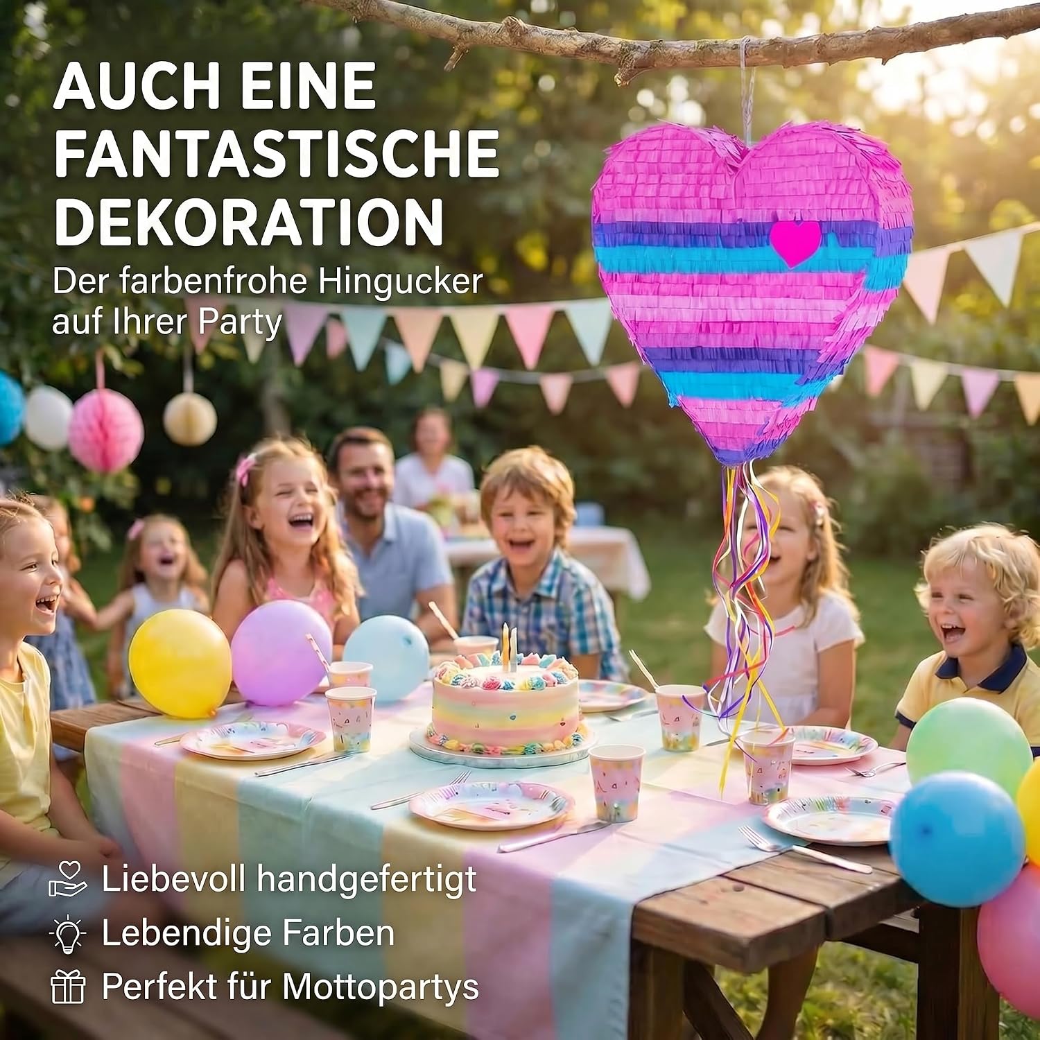 Herz-Pinata zum Befüllen - Party-Deko & Geburtstags-Highlight
