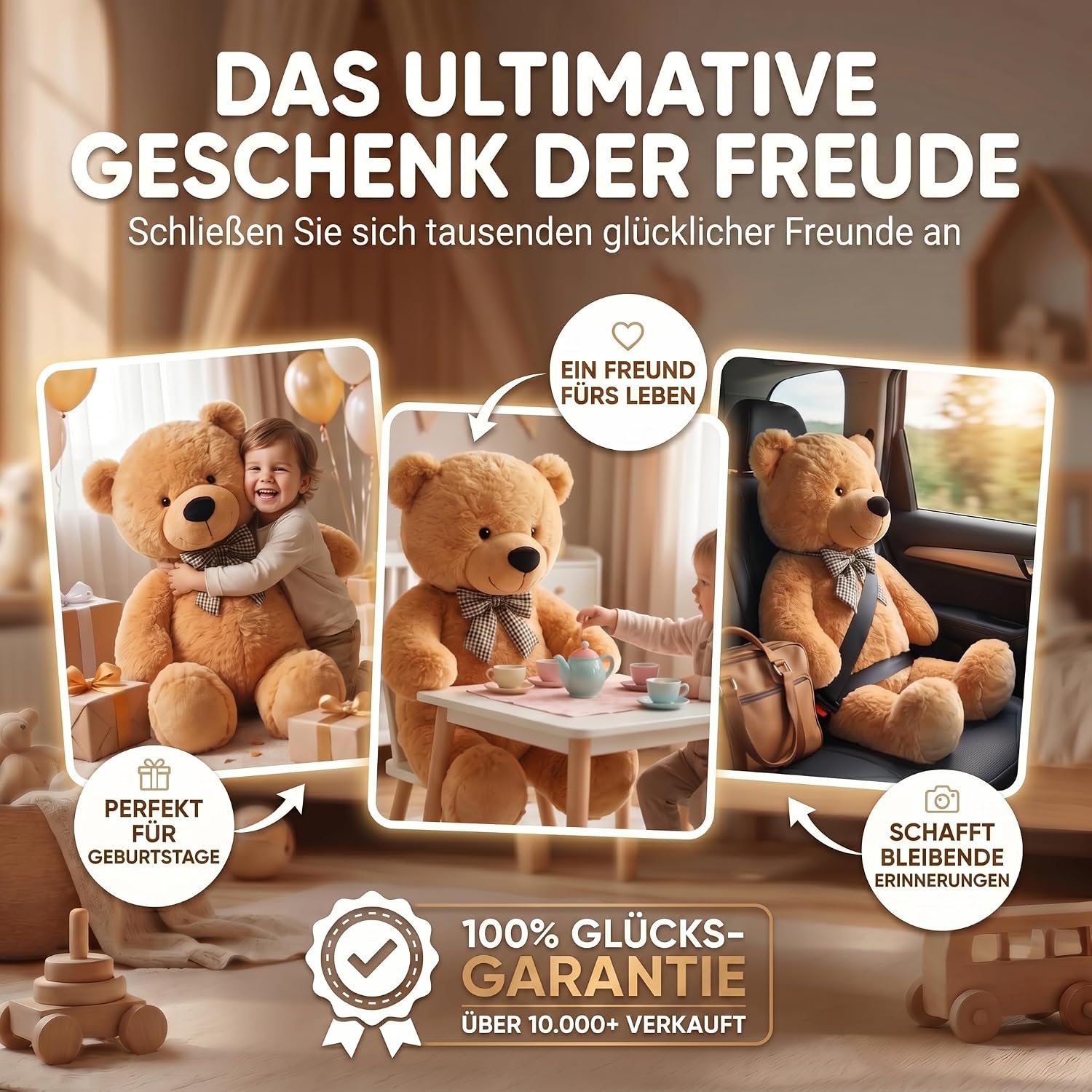 Riesen Teddybär 120 cm XXL – Kuscheliger Plüschbär Hellbraun