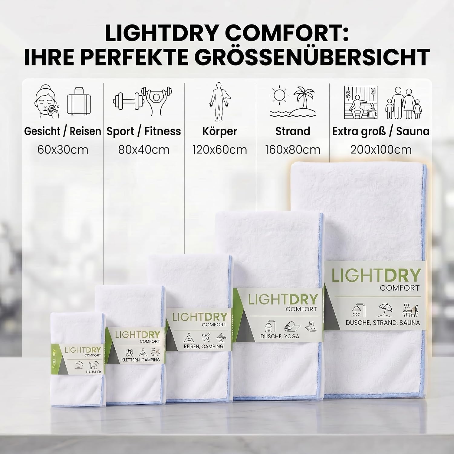 Mikrofaser Reisehandtuch 80x40 cm - Schnelltrocknend & Kompakt