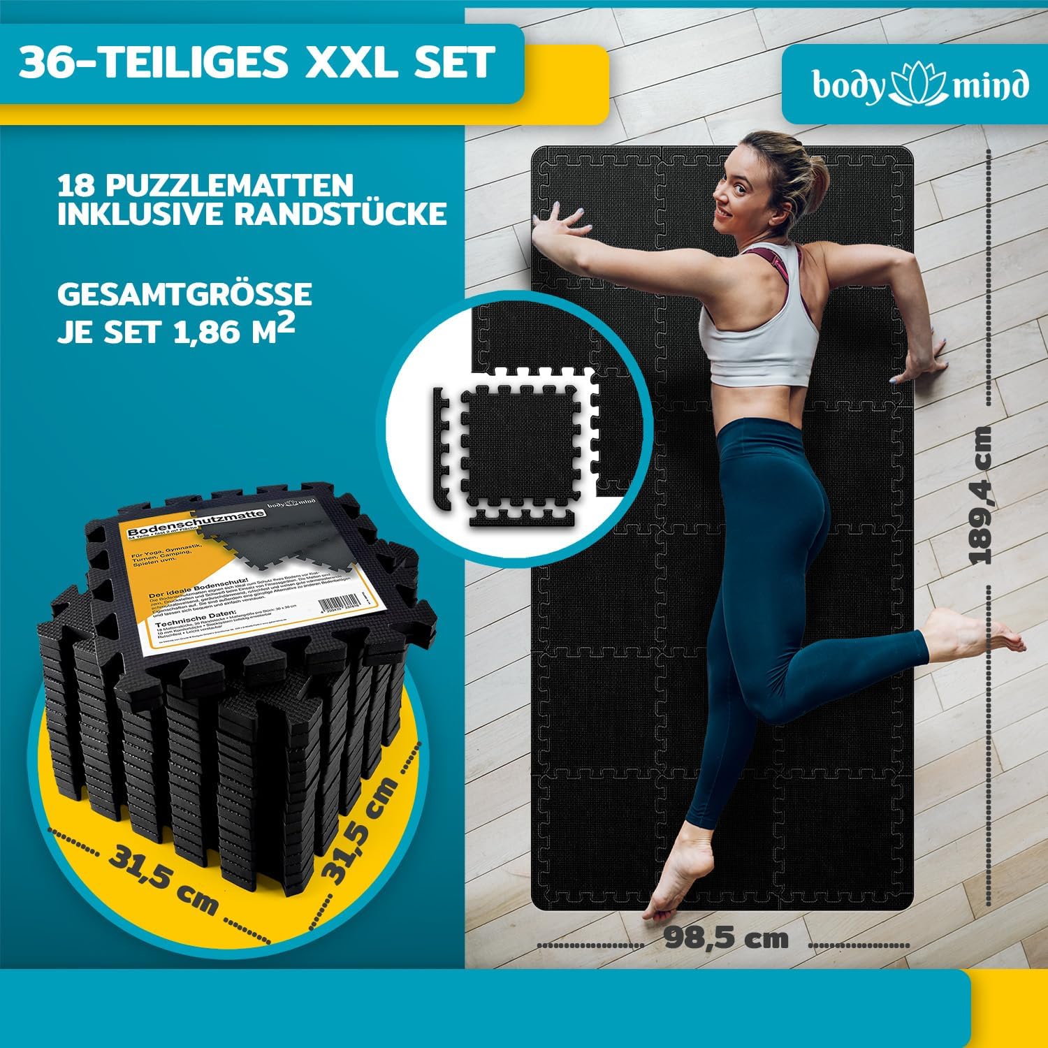 Bodenschutzmatten Set 54-teilig - Fitness Unterlegmatten EVA