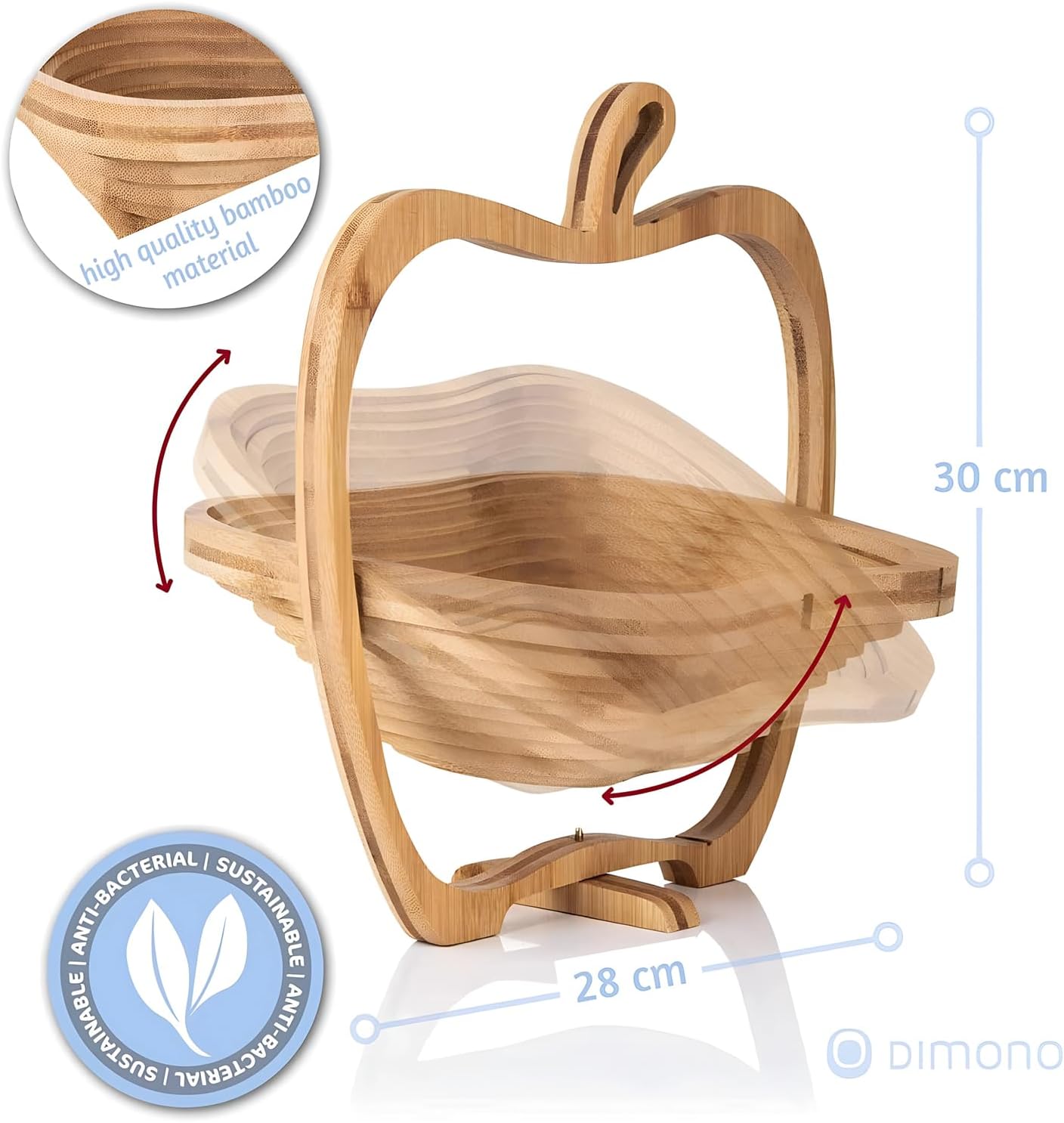 Faltbarer Bambus-Obstkorb im Apfel-Design 3-in-1