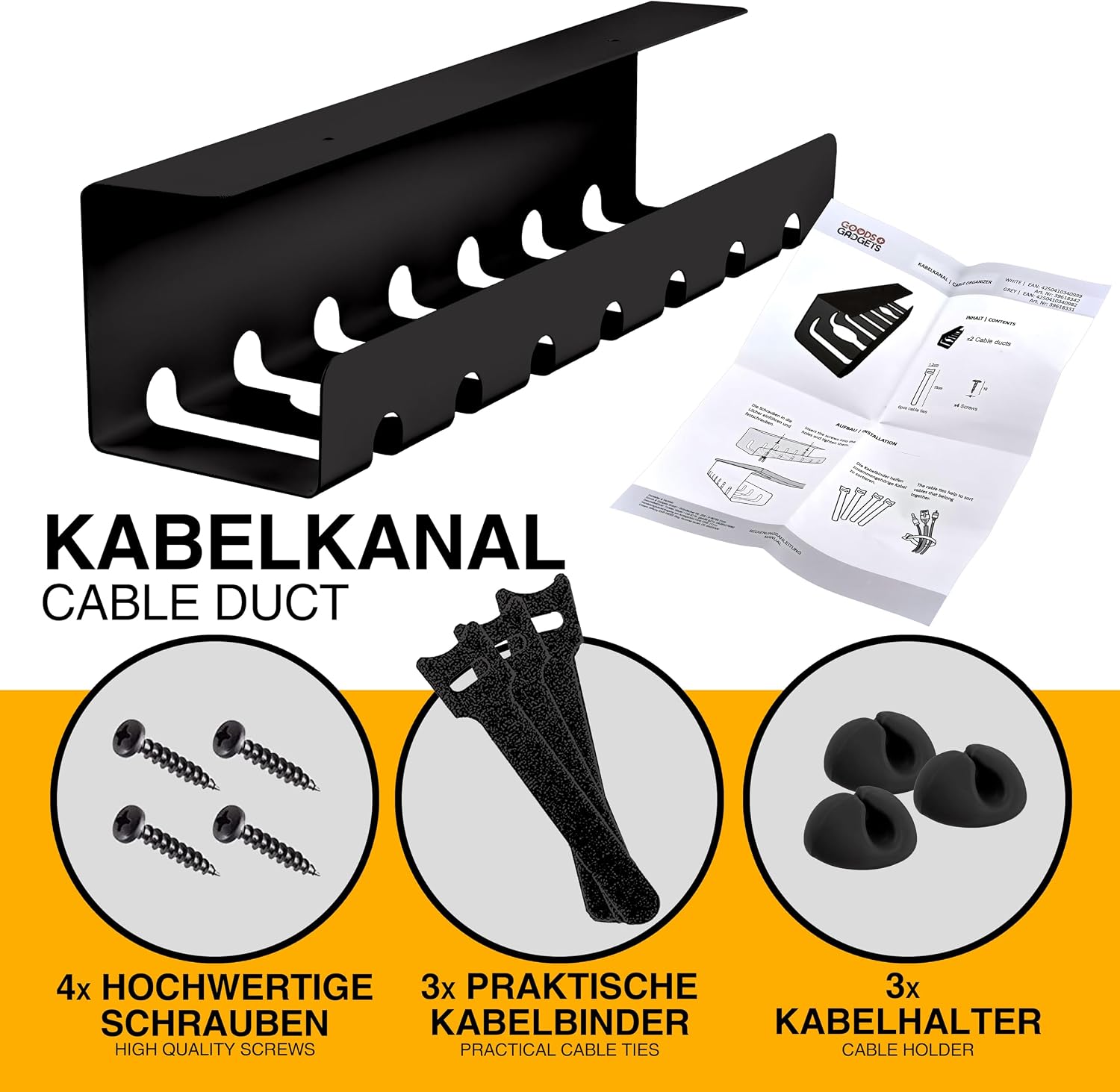 Kabelkanal Schreibtisch 2er Set - Kabelmanagement Ordnungssystem