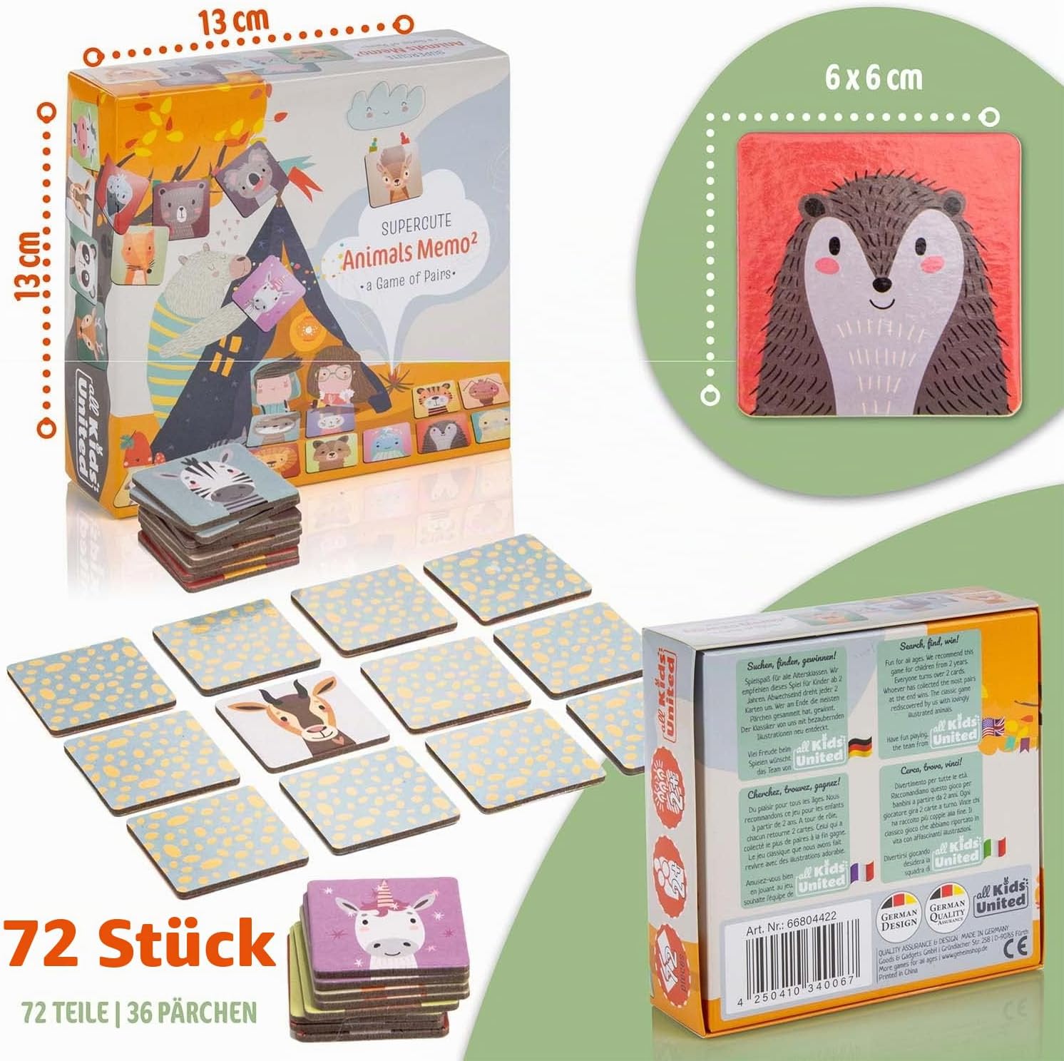 Memo² Holz-Memory für Kinder - Hochwertiges Tier-Gedächtnisspiel
