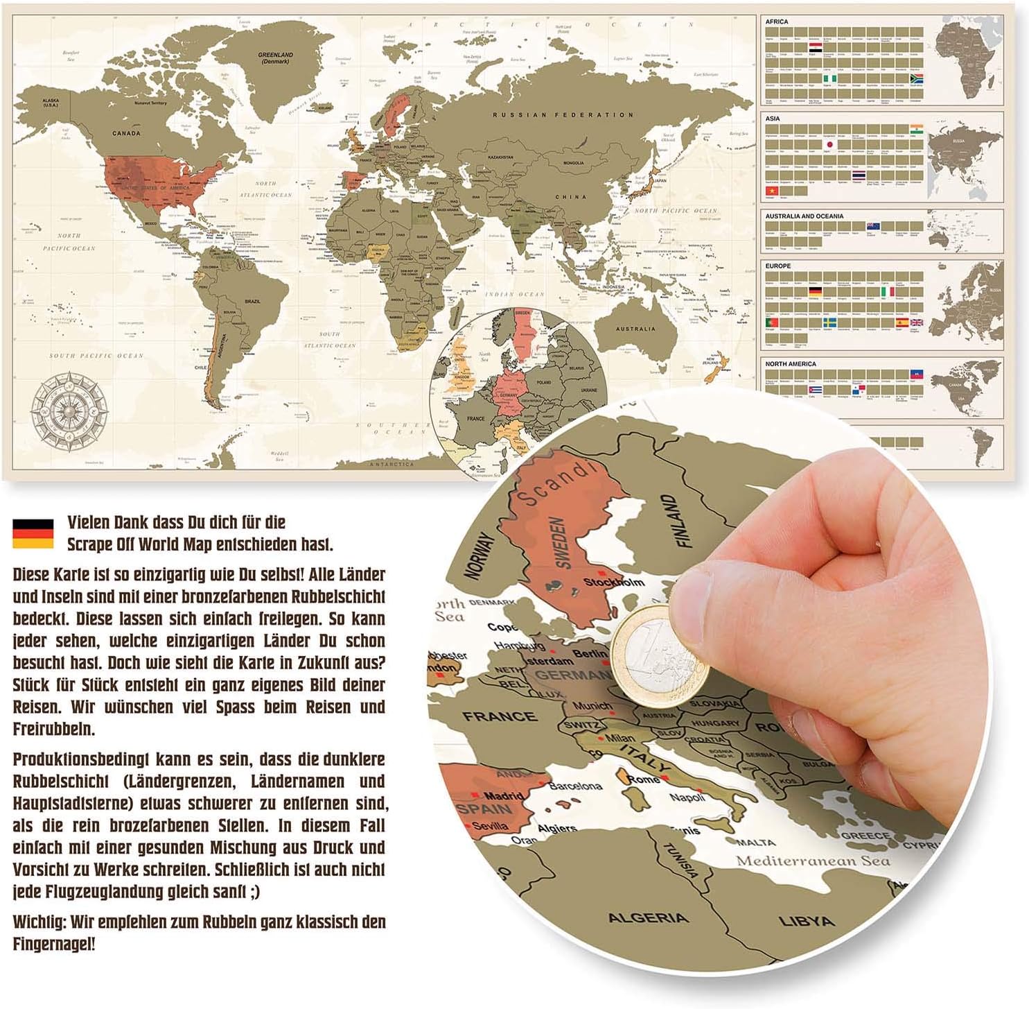 Weltkarte zum Rubbeln im Antik-Stil – Scratch-Off World Map