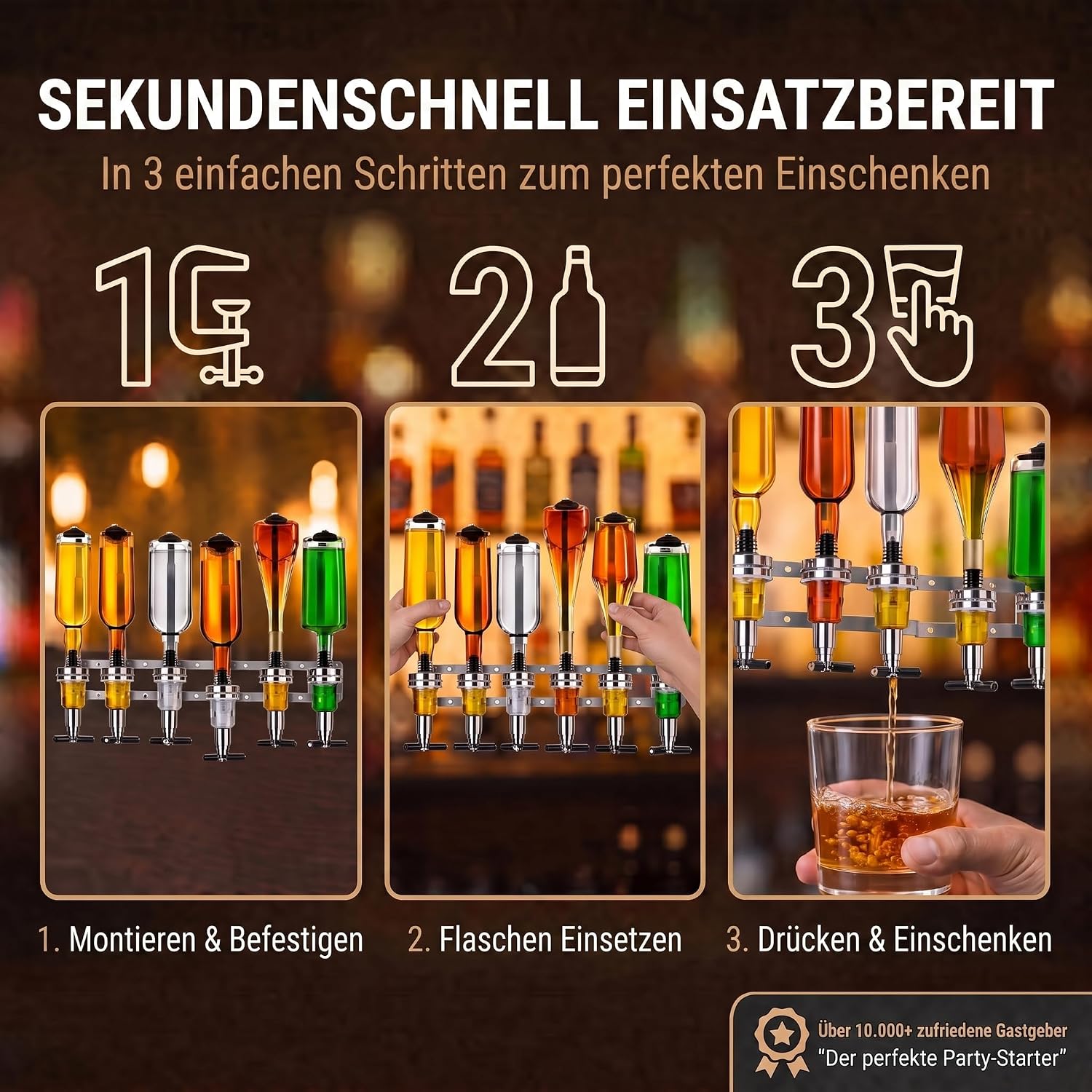 4-fach Wand-Spirituosenspender - Hochwertiger Bar-Butler & Portionierer