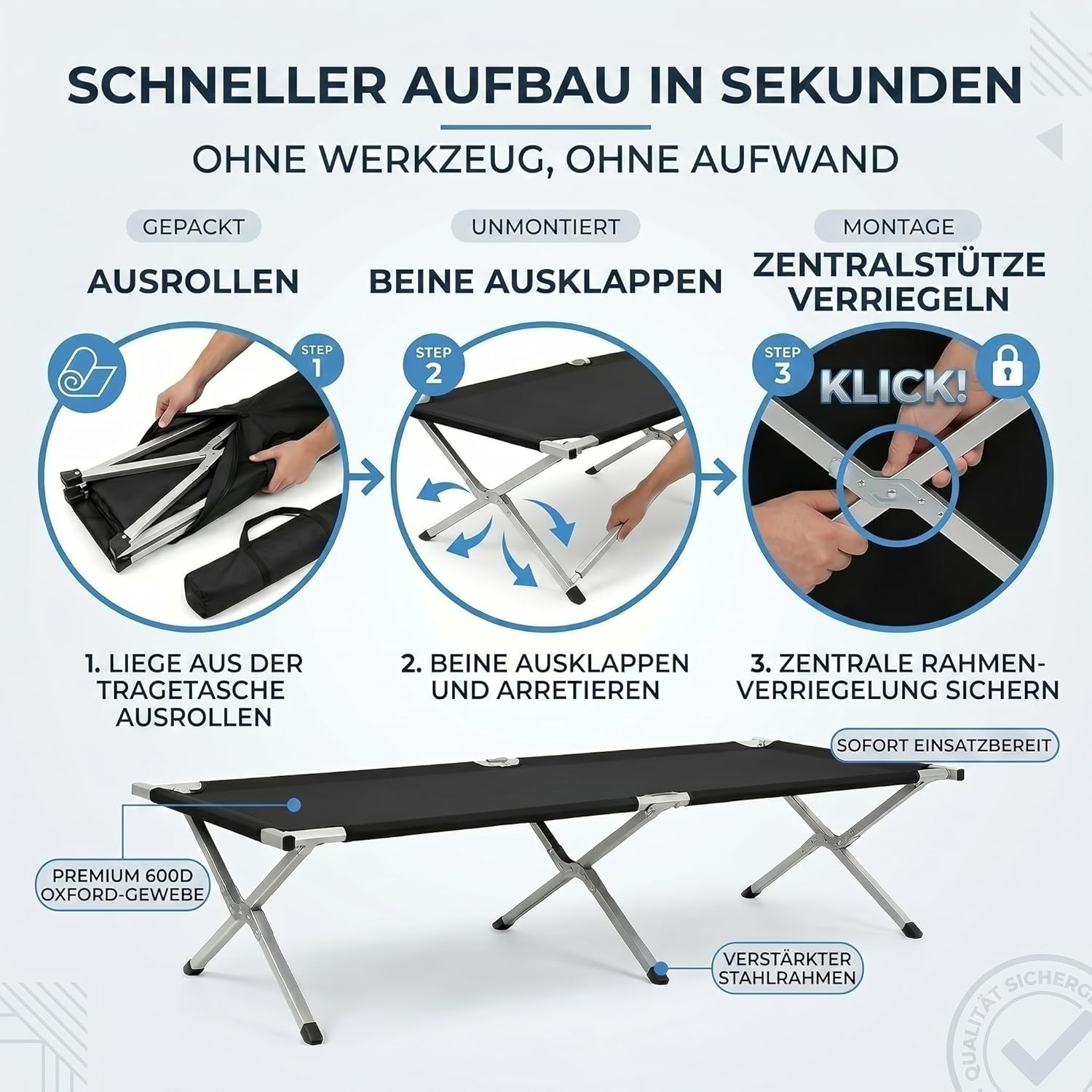 Faltbares Army Feldbett aus Aluminium - Stabiles Campingbett