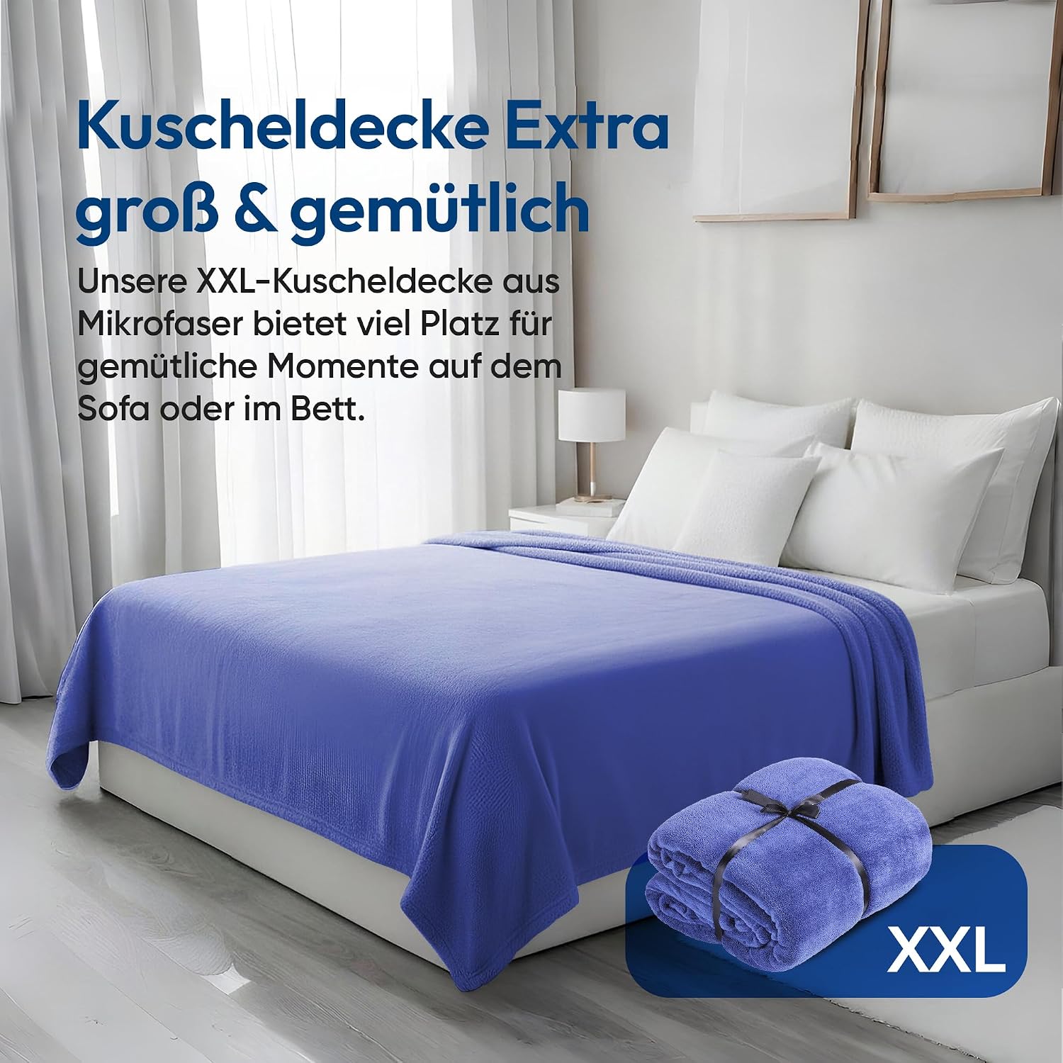 Feluna XXL Kuscheldecke 220x200 cm – Kuschelweiche Wohndecke Grau
